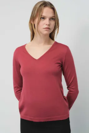 100% Wool Dusty Rose Color Long Sleeve V Neck Sweater