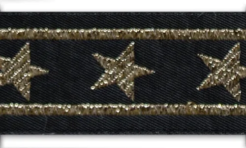 1" Metallic Gold Stars Black Woven Ribbon