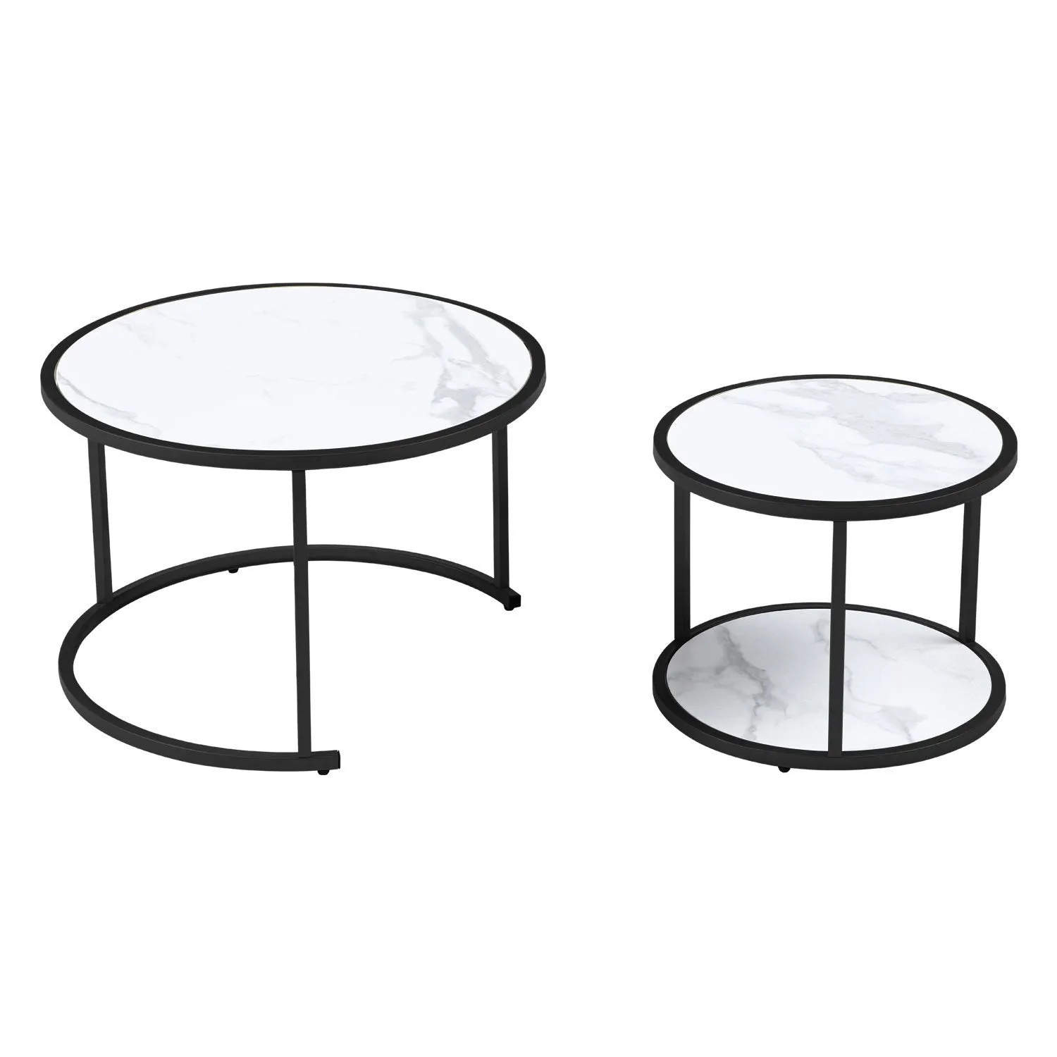 27.16inch Marble Pattern MDF Top with Black Metal Frame nesting coffee table set of 2