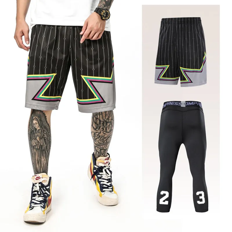 2pcs Set Men Running Shorts Leggings Fitness Compression Sweatpants Gym Jogging Outdoor Sport Basketball Football Clothes v1