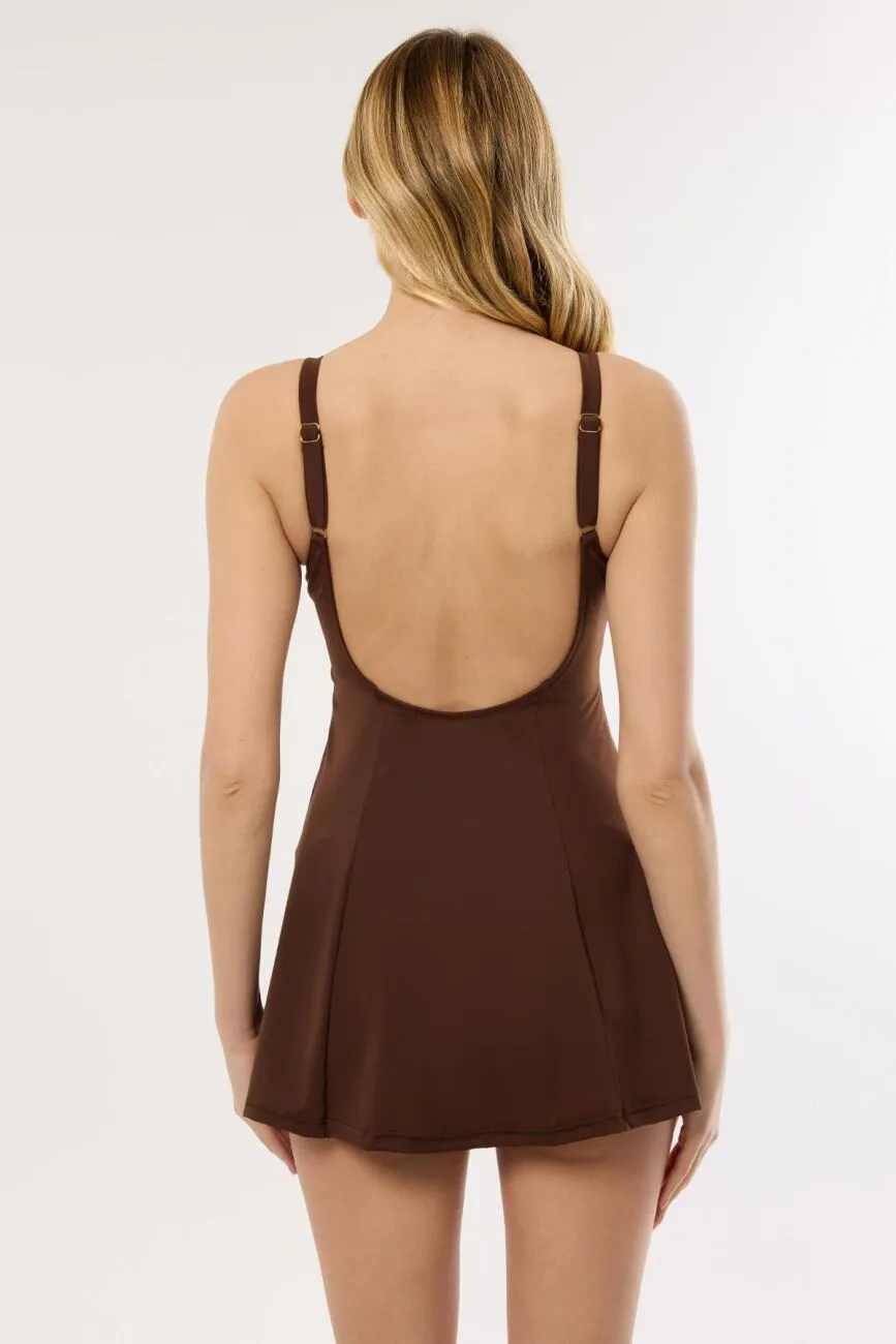 49630 Brown Skirt Swimsuit