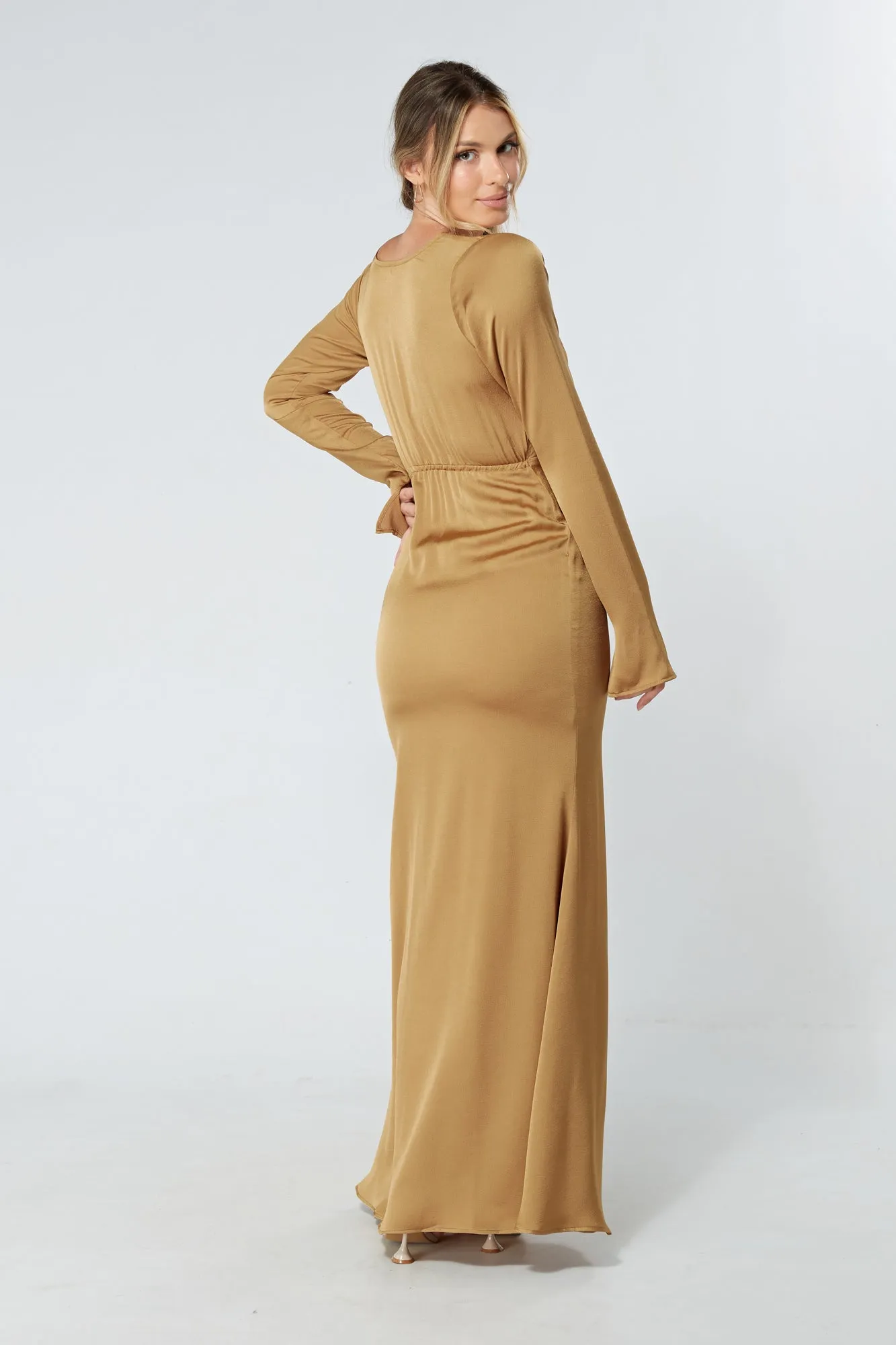 Alessandra Gold Satin-Feel Crepe Maxi Dress