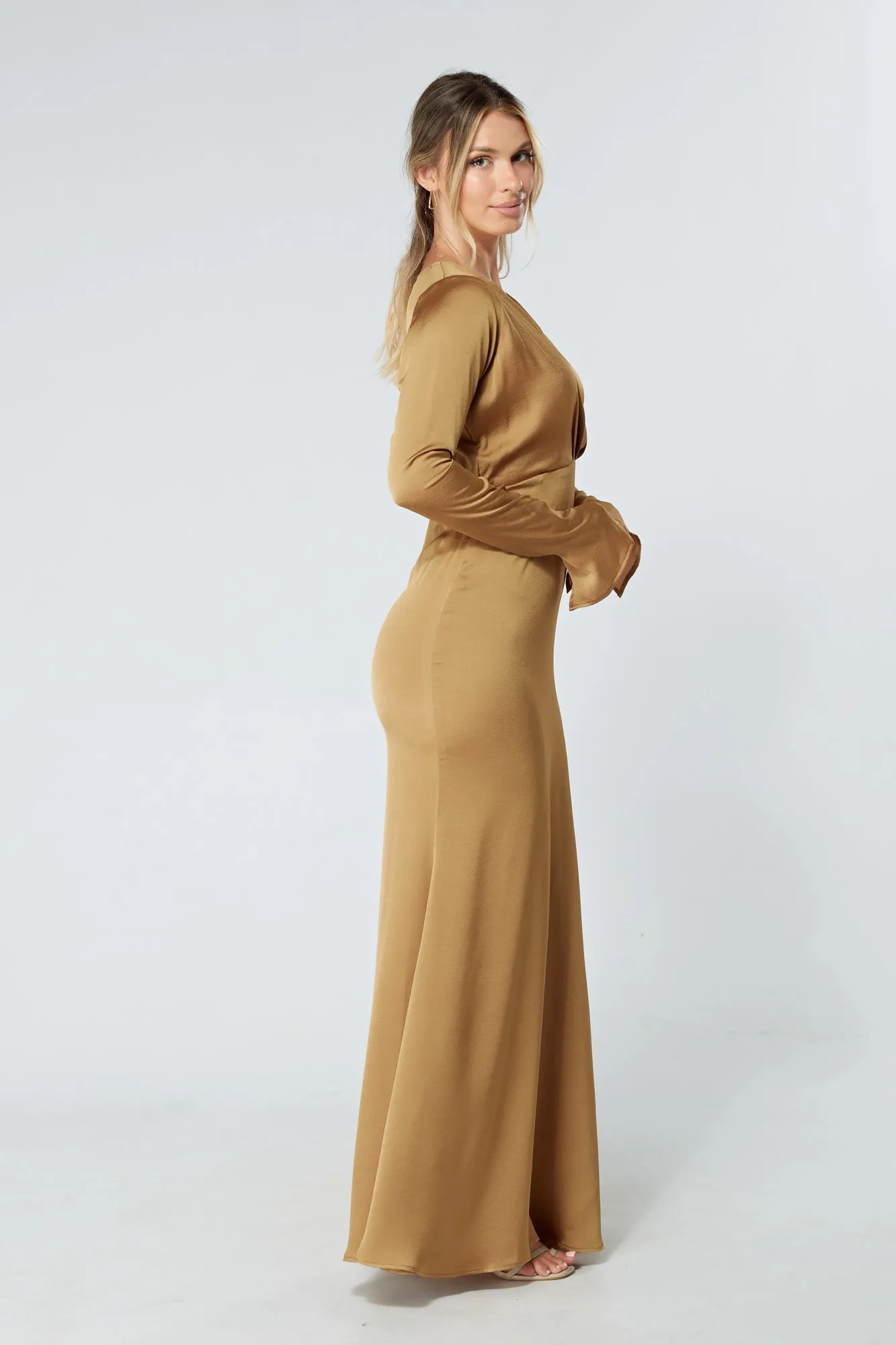 Alessandra Gold Satin-Feel Crepe Maxi Dress