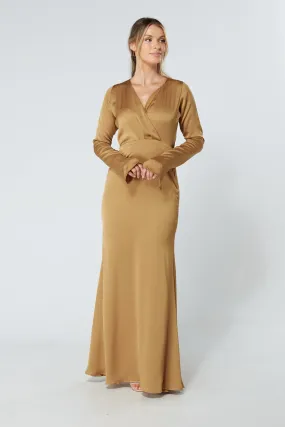 Alessandra Gold Satin-Feel Crepe Maxi Dress