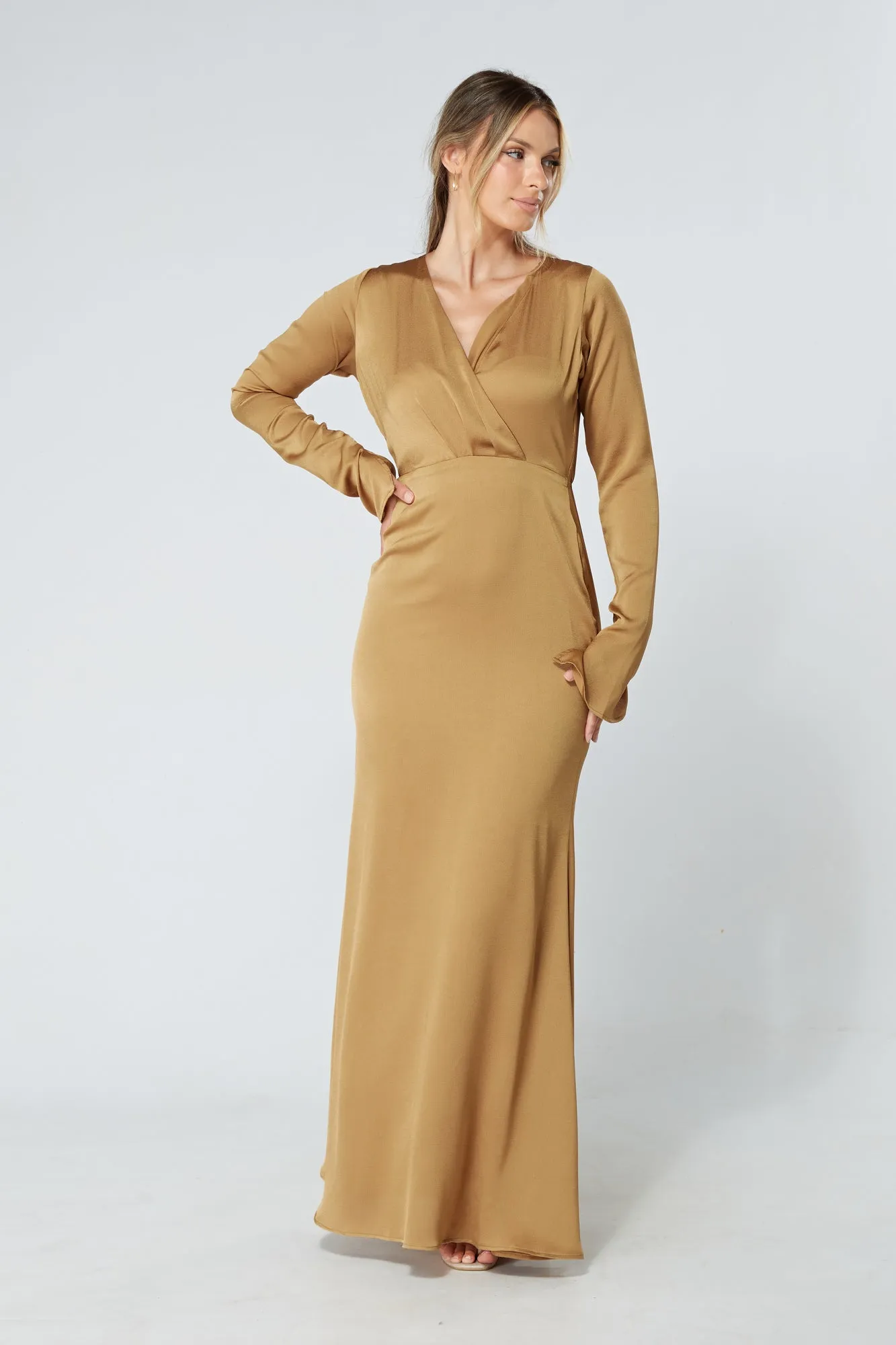 Alessandra Gold Satin-Feel Crepe Maxi Dress