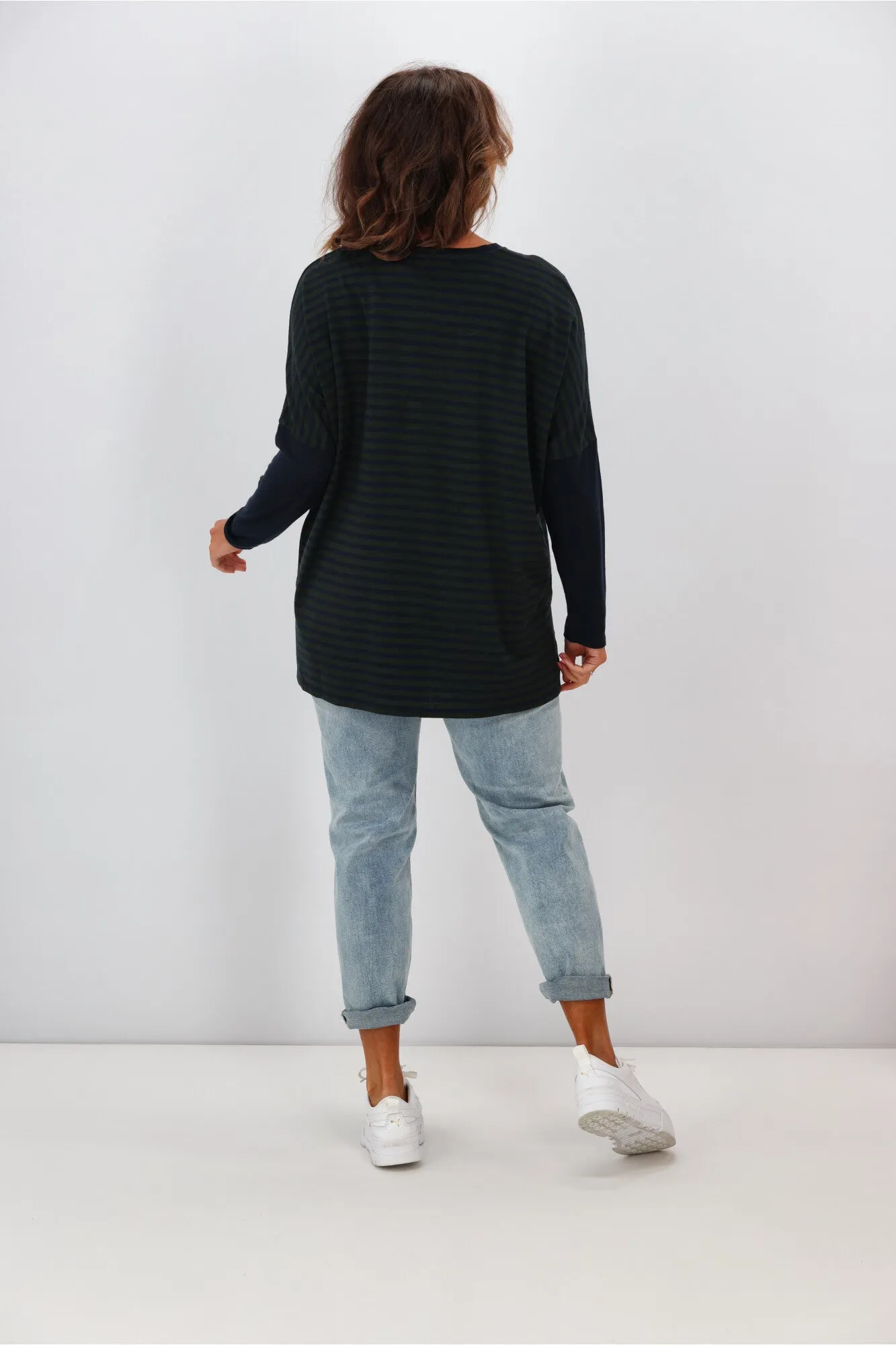 Alpine by Shine On Laurie Striped Oversized Top Ink Olive