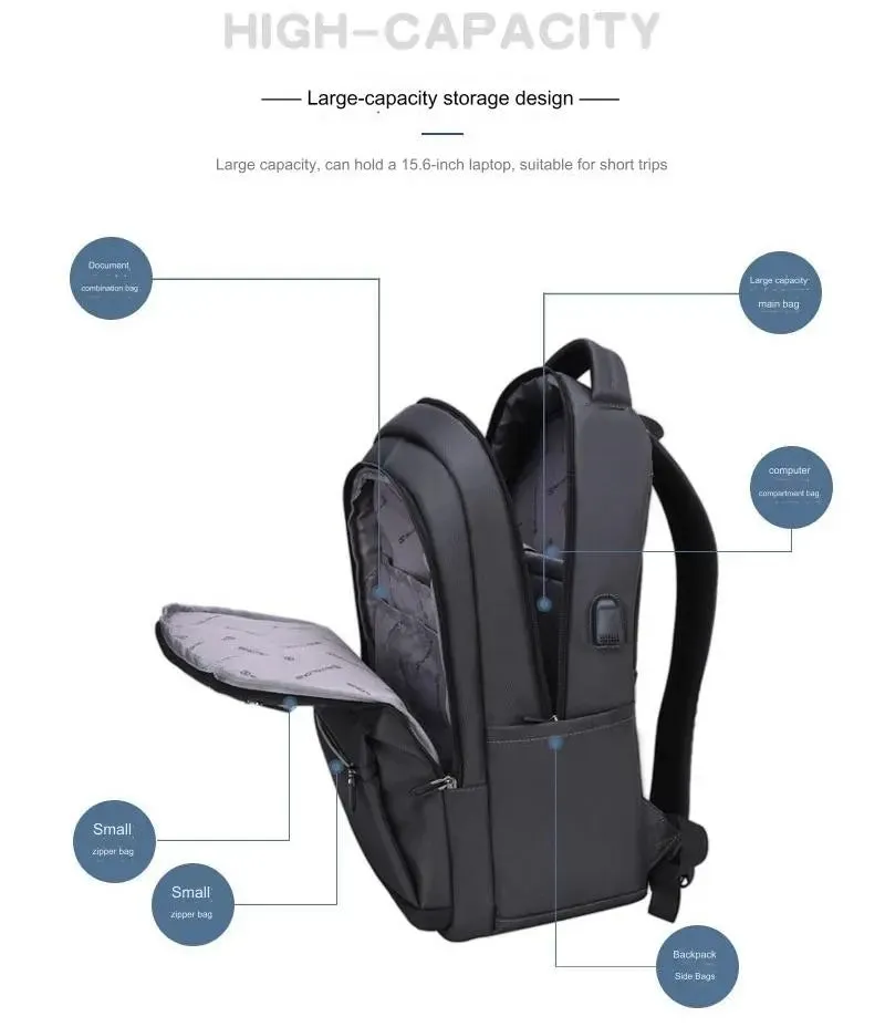 Anti-theft Business Laptop Backpack Bag for Men Women with USB Charging Port 1229