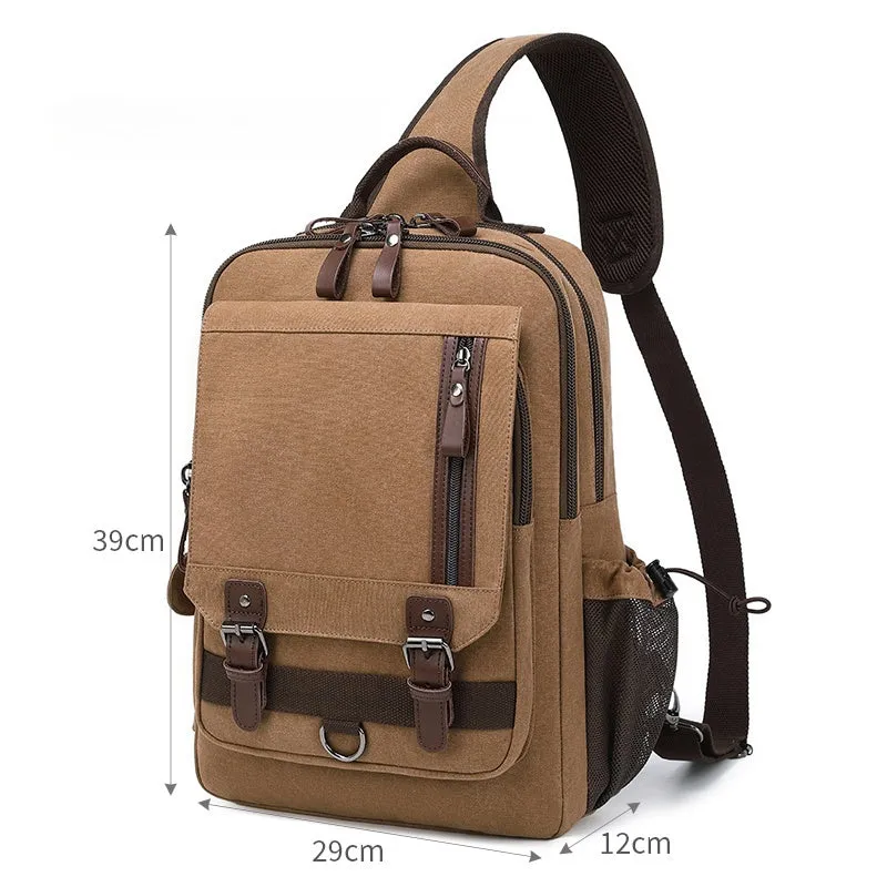 Army Green School Canvas Large Sling Bag For Men Business Canvas Sling Bag For Big Men