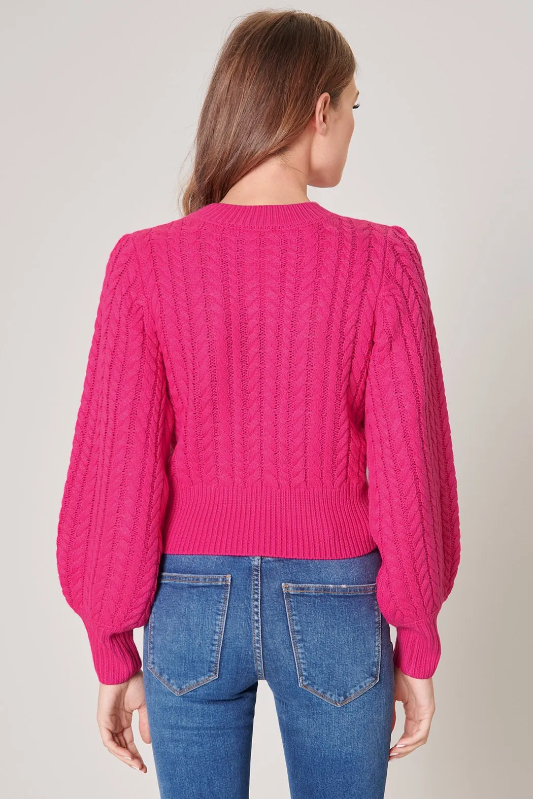 Ashtyn Cable Knit Balloon Sleeve Cropped Sweater