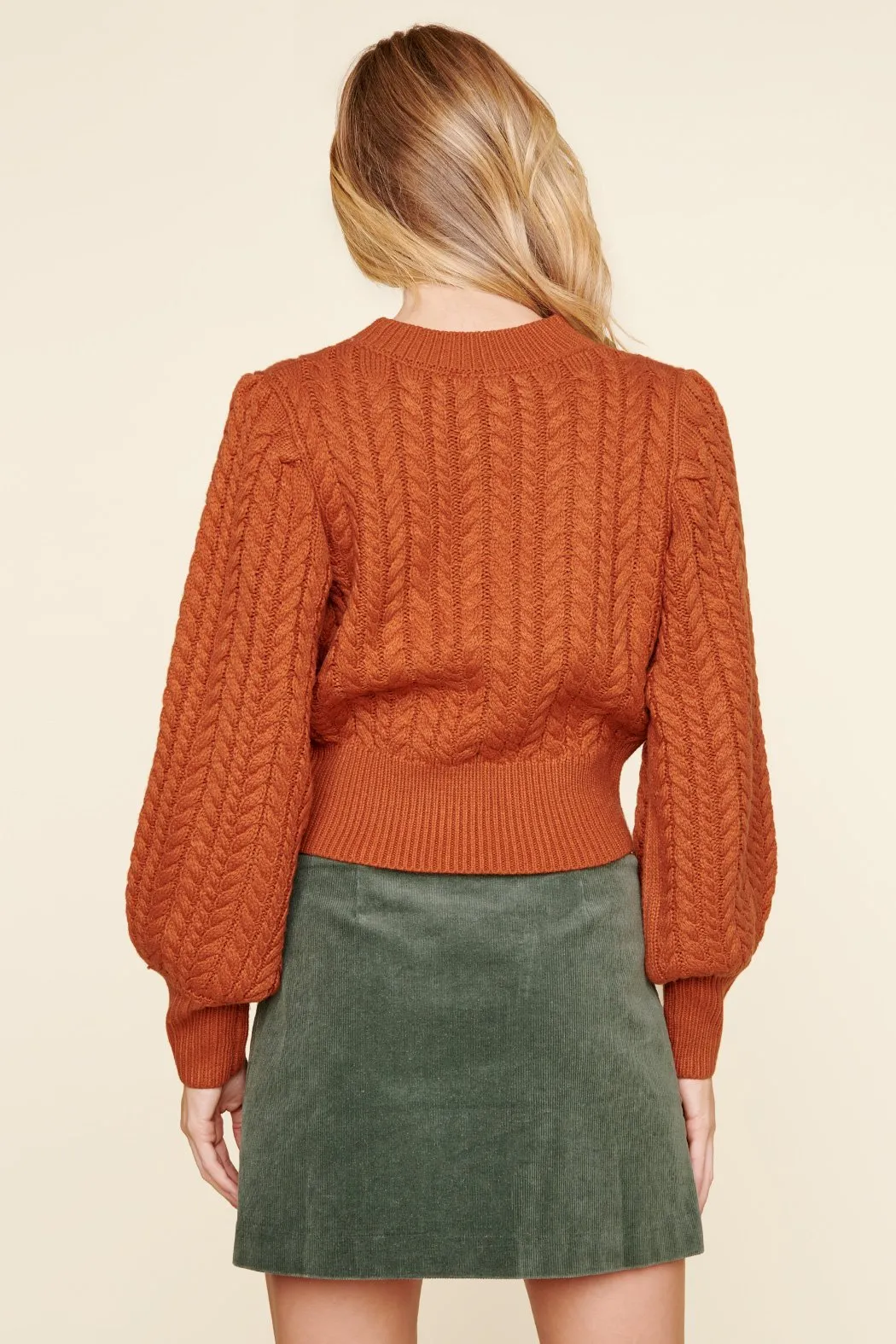 Ashtyn Cable Knit Balloon Sleeve Cropped Sweater