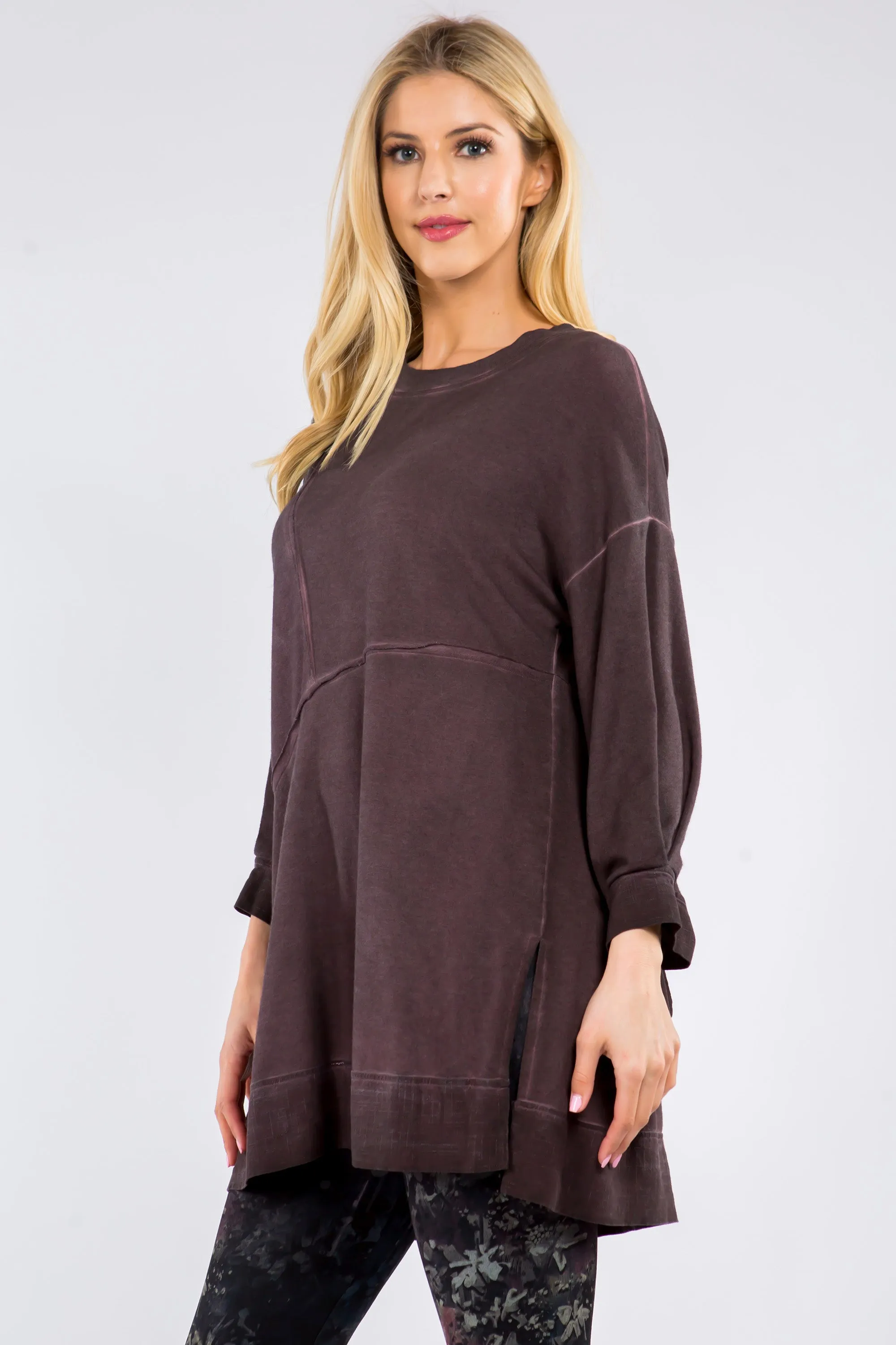 Asymmetrical Panel Baby French Terry Tunic - Oil Washed