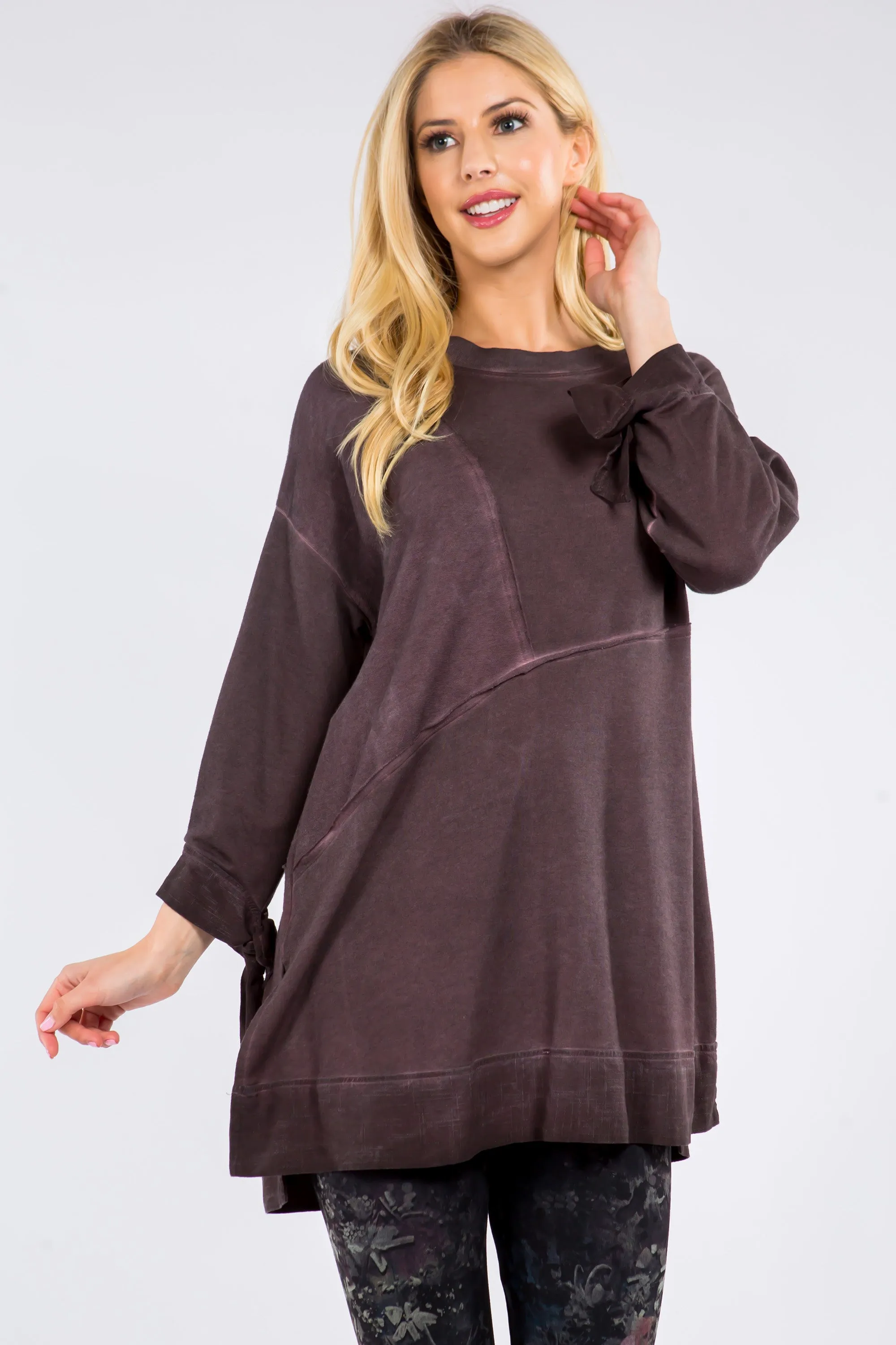 Asymmetrical Panel Baby French Terry Tunic - Oil Washed