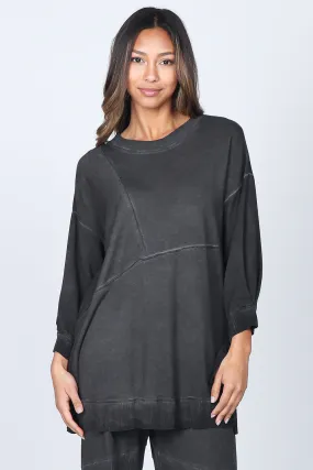 Asymmetrical Panel Baby French Terry Tunic - Oil Washed