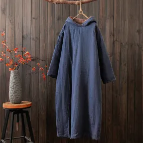 Babakud Women Winter Plus Size Cotton Linen Oversized Hooded Long Coat