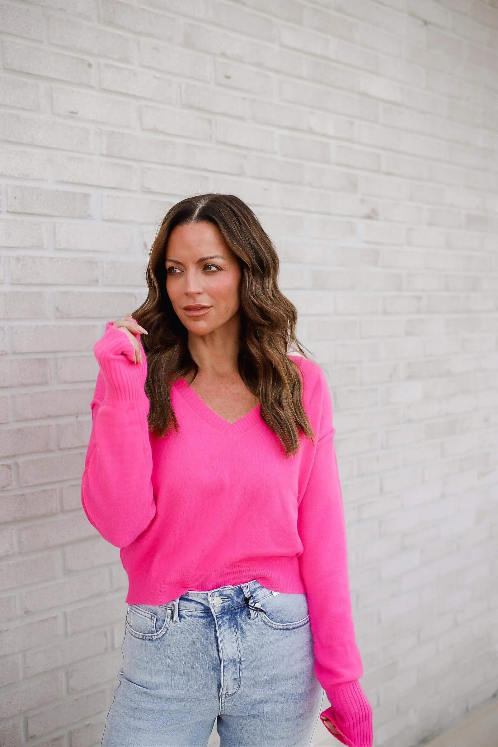 Back to Life V-Neck Sweater in Pink