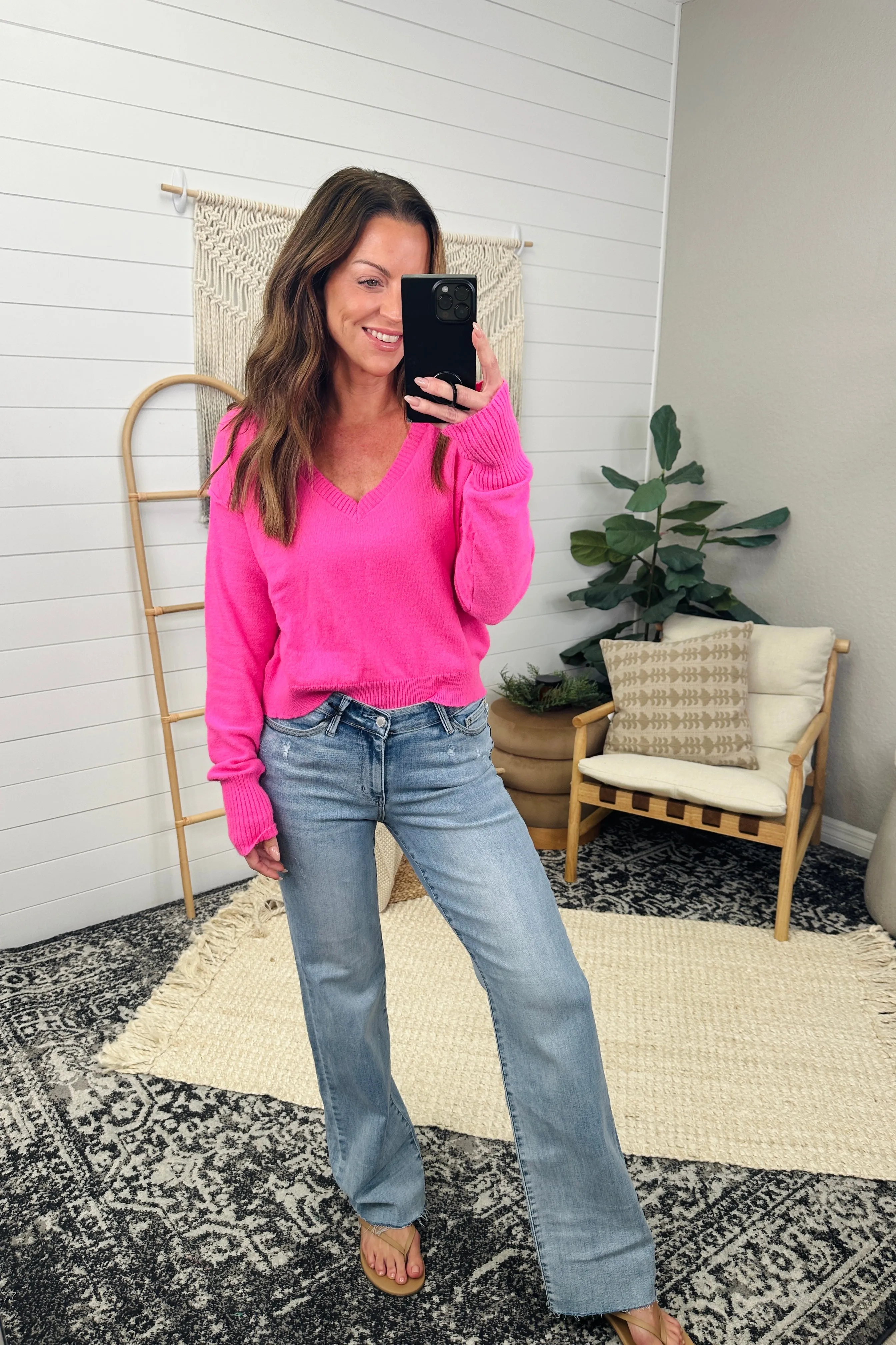 Back to Life V-Neck Sweater in Pink