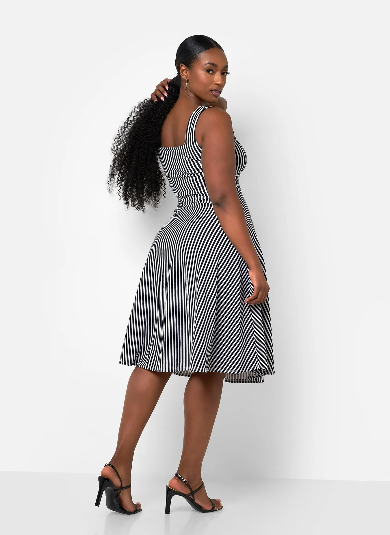 Bailey Stripe Midi A Line Dress - Black & White