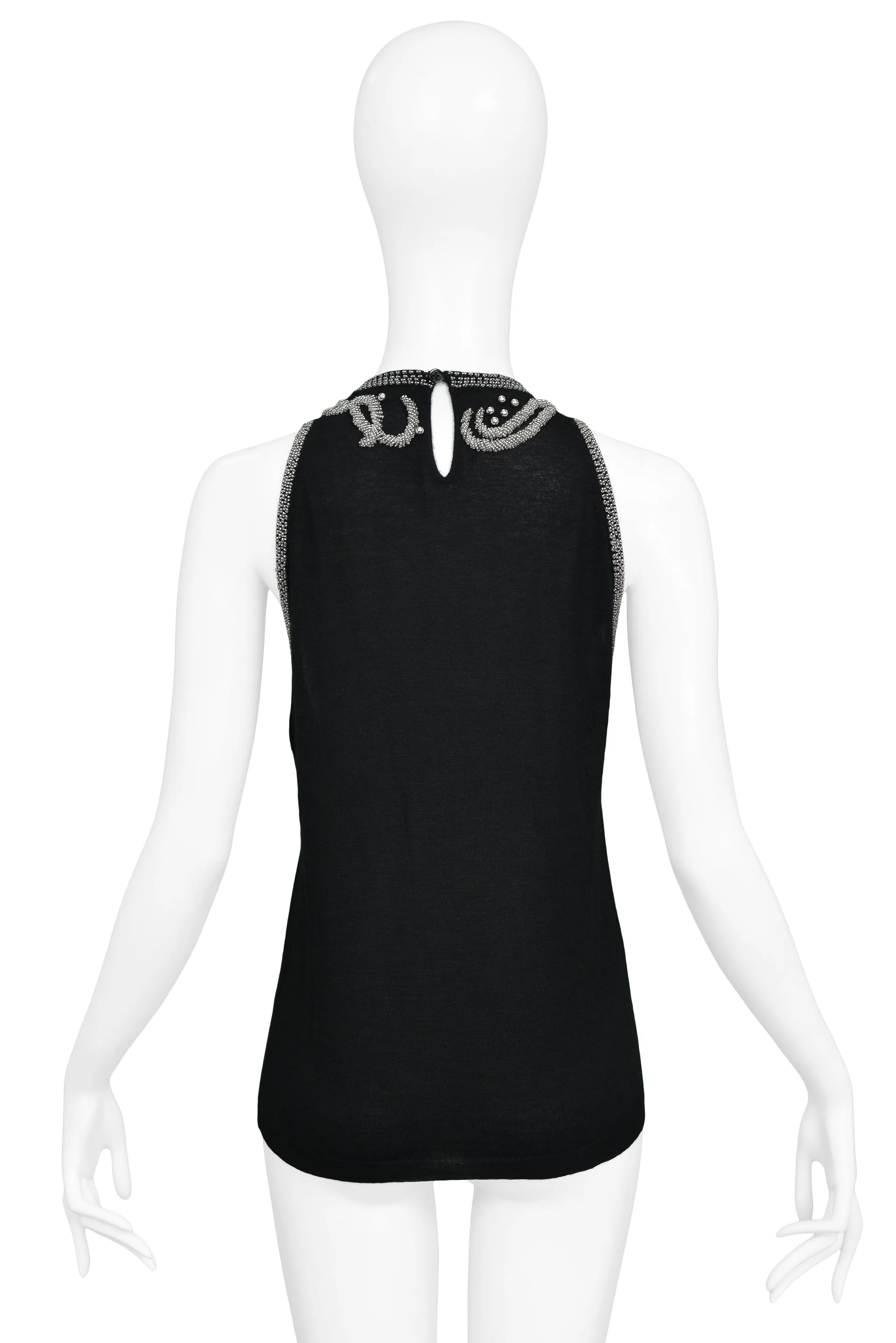 BALENCIAGA BLACK KNIT TOP WITH SILVER BEADING