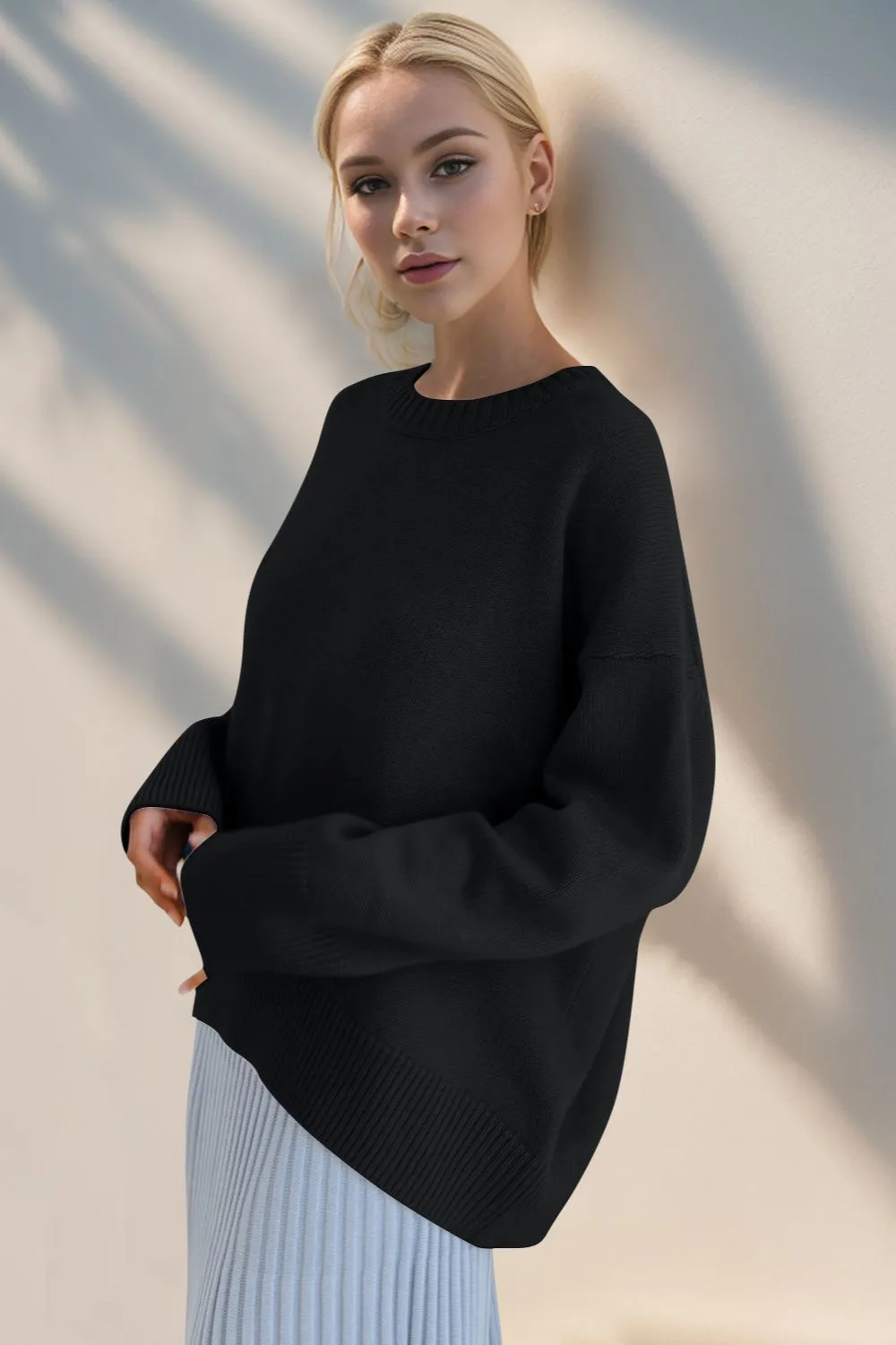 Basic Bae Round Neck Dropped Shoulder Sweater