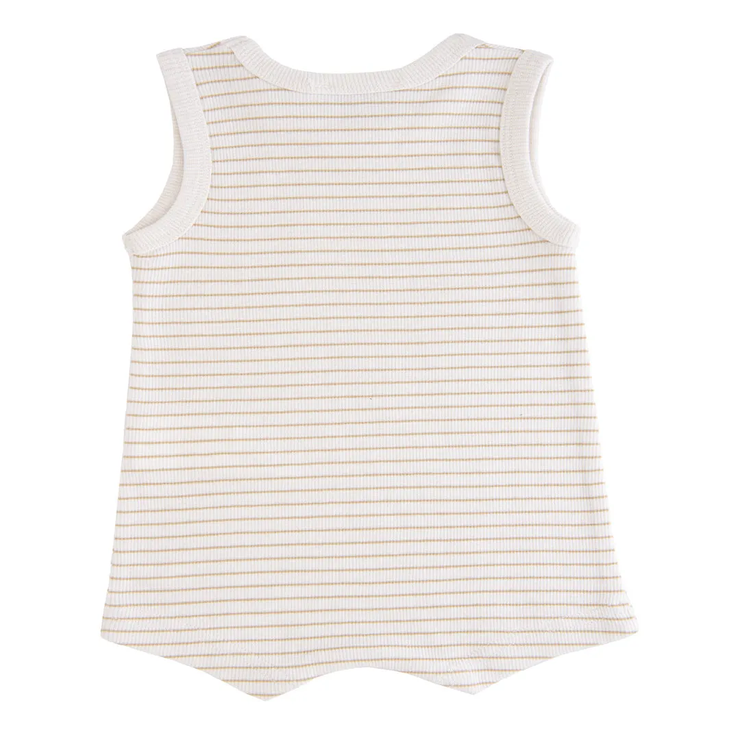 Beige Striped Sleeveless Modal Shortie