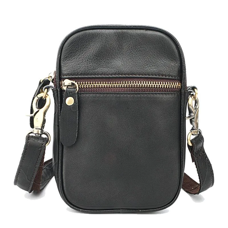 Black Leather Mens Mini Casual Side Bag Messenger Bags Brown Postman Bag For Men