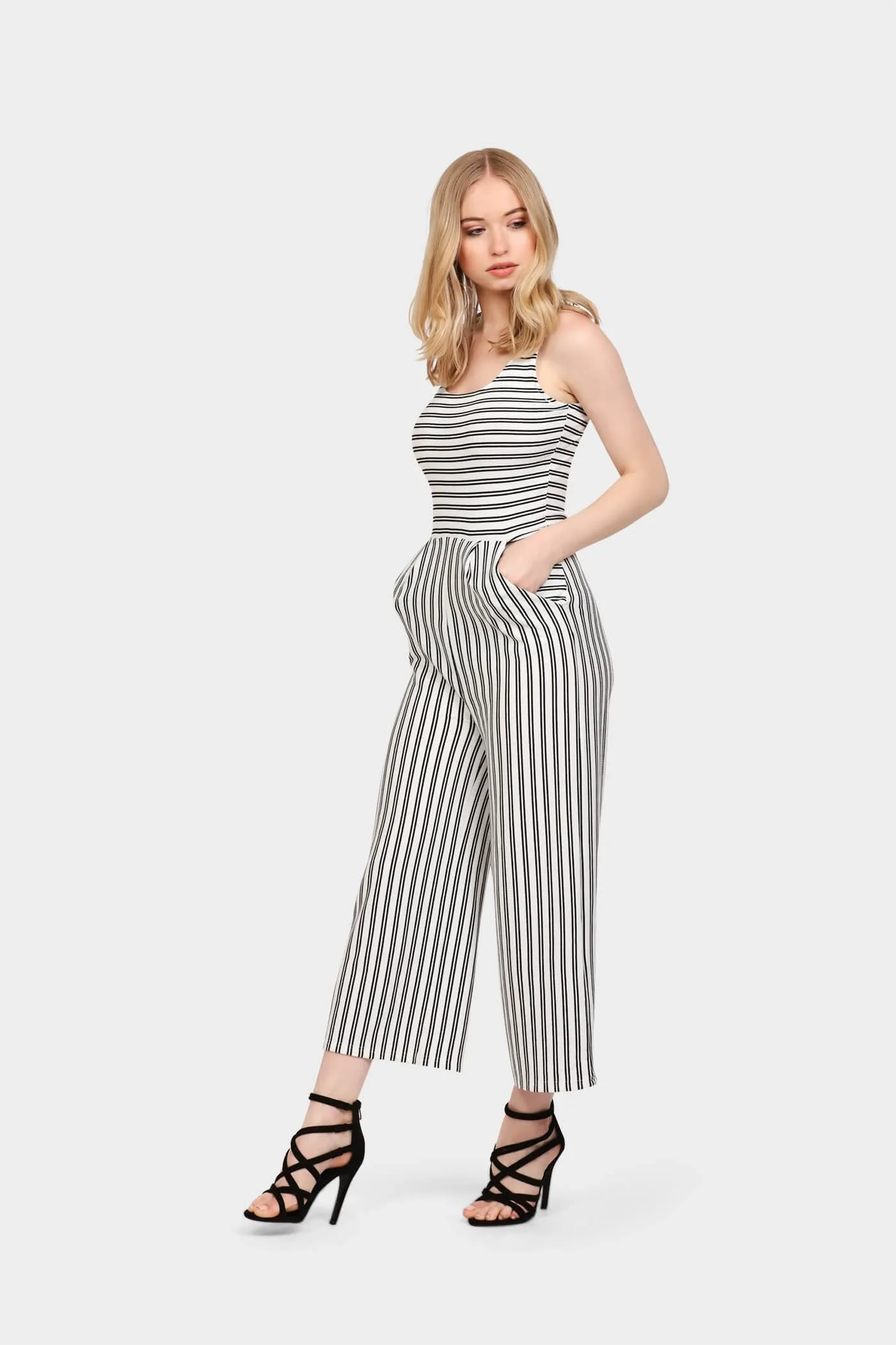 Black Stripe Culottes Jumpsuit