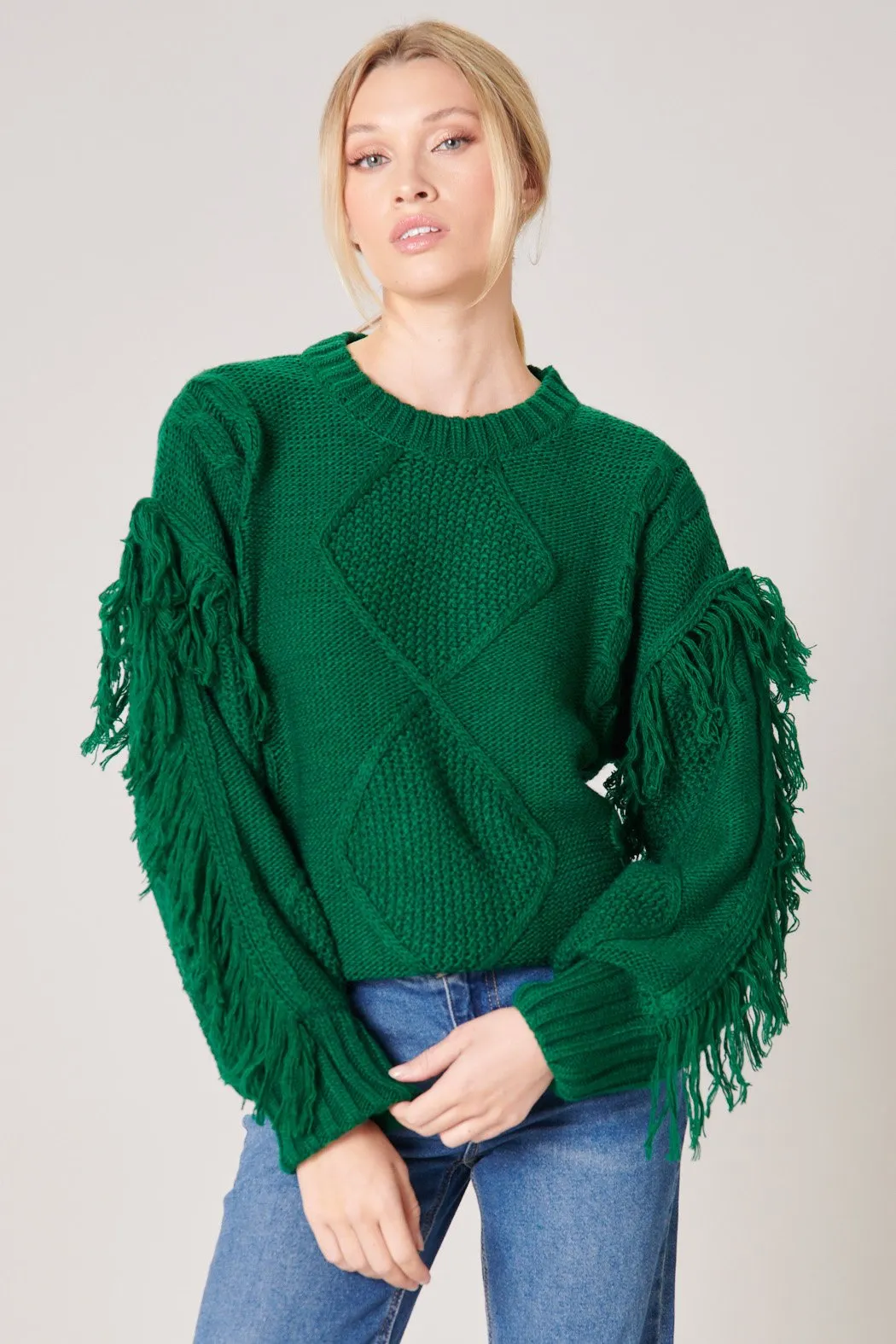 Bowman Fringe Sleeve Cable Knit Sweater