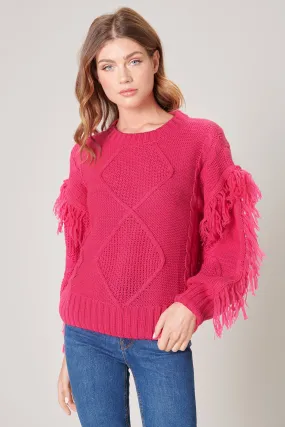 Bowman Fringe Sleeve Cable Knit Sweater