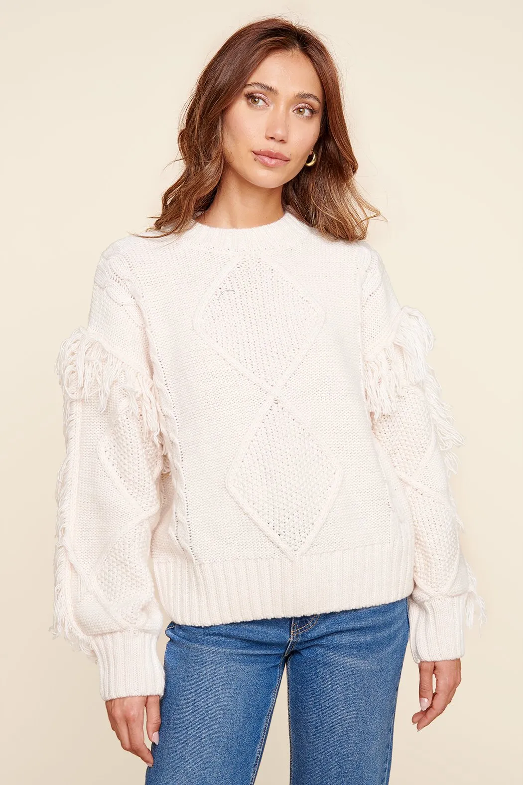 Bowman Fringe Sleeve Cable Knit Sweater