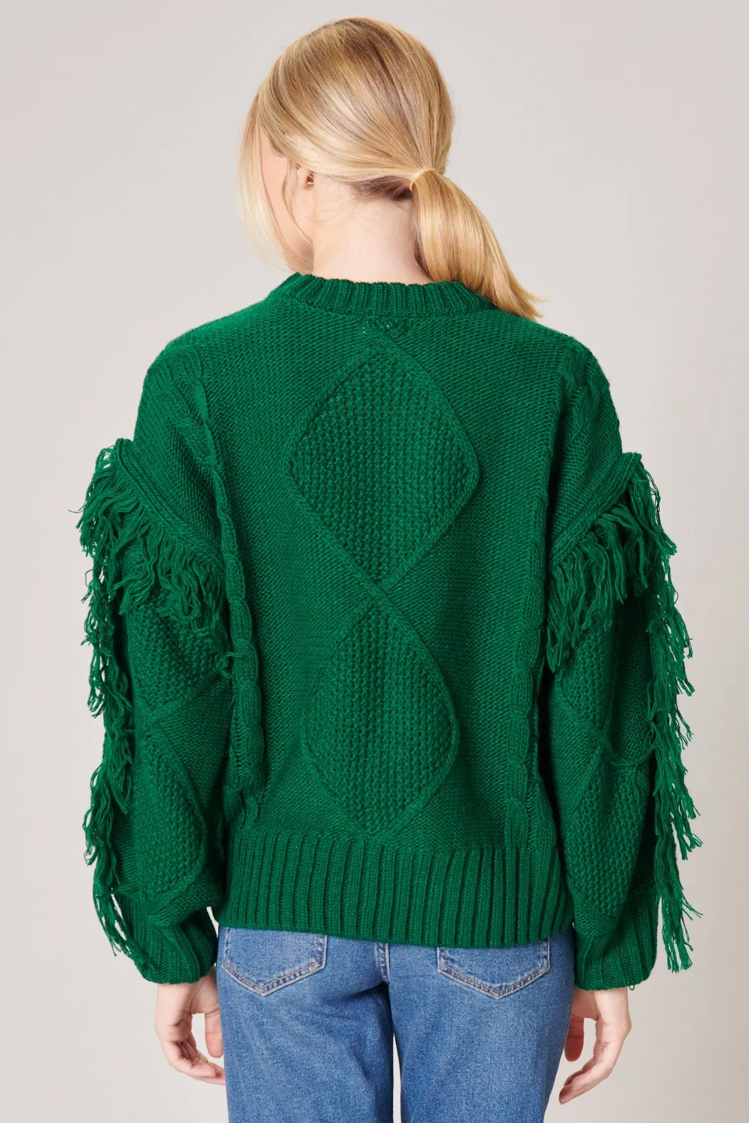 Bowman Fringe Sleeve Cable Knit Sweater