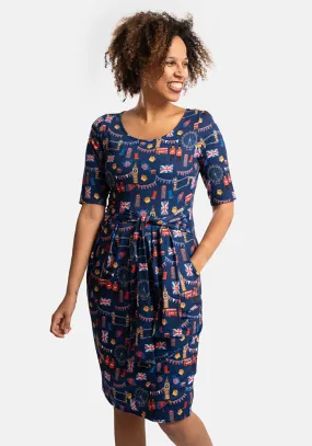 Brent Celebrate London Print Tie Waist Dress