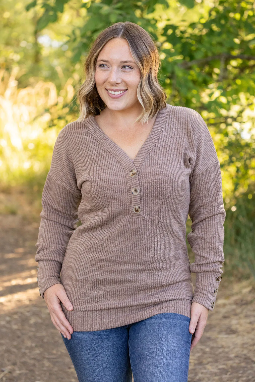 Brittney Button Sweater Top - Mocha by Michelle Mae