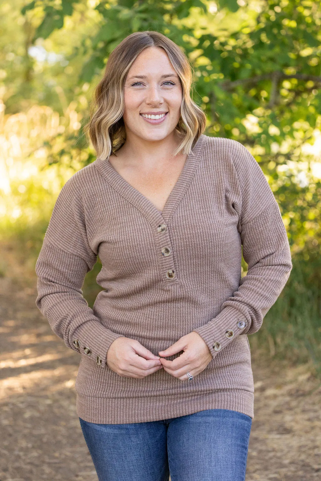 Brittney Button Sweater Top - Mocha by Michelle Mae