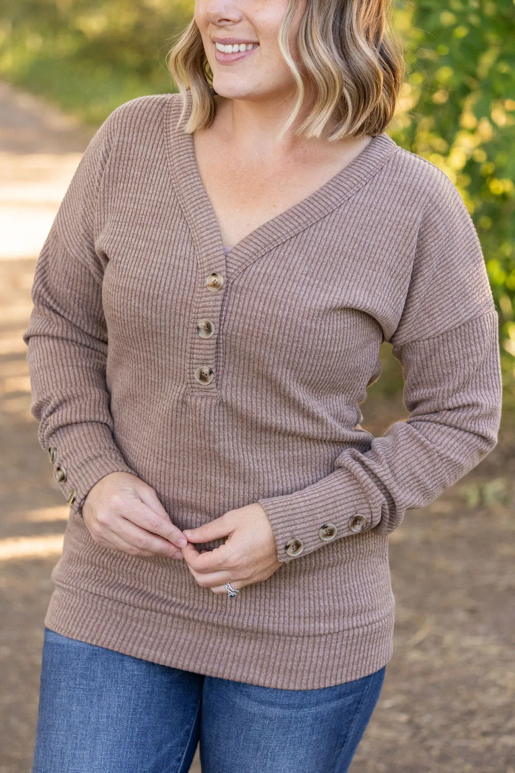 Brittney Button Sweater Top - Mocha by Michelle Mae