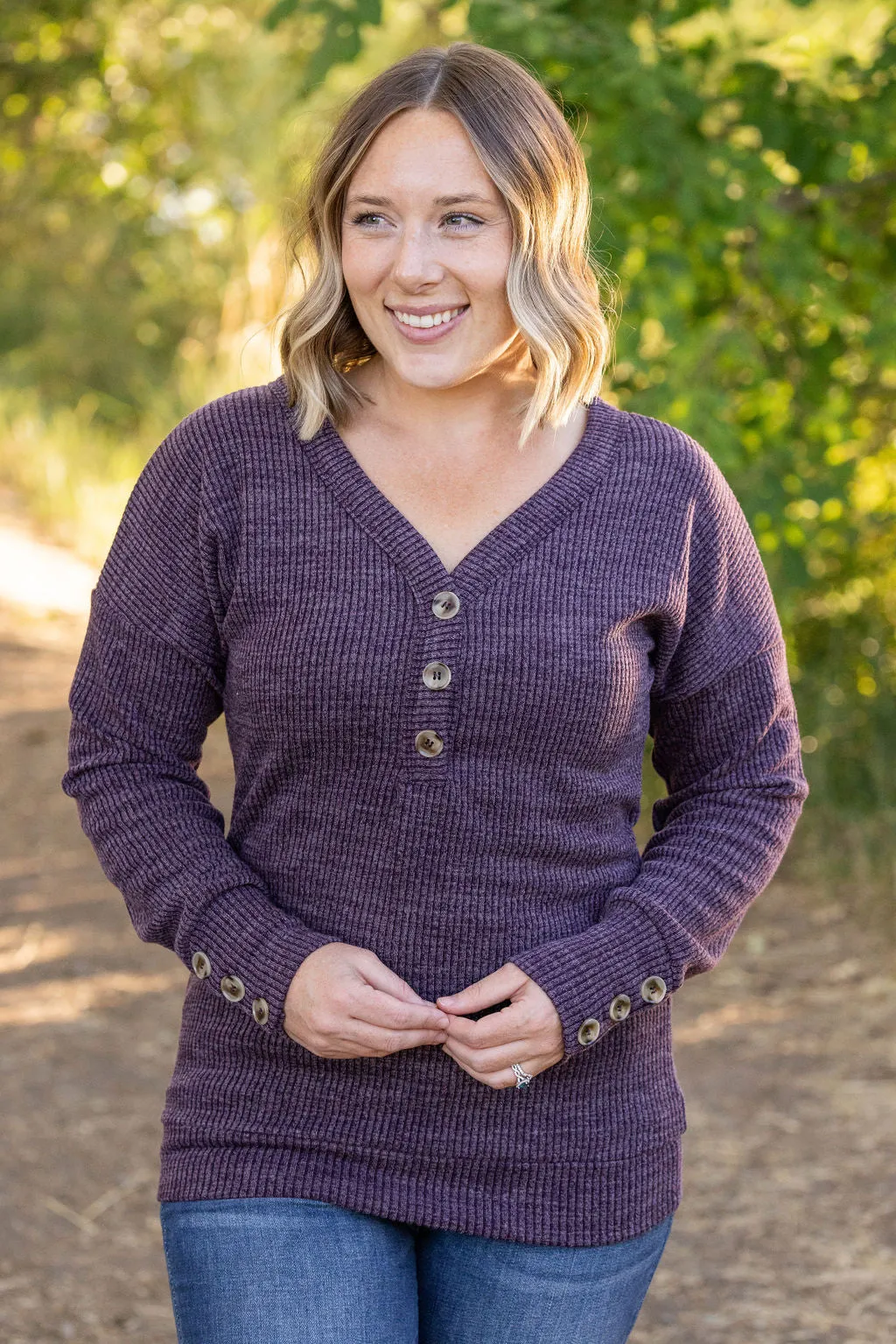 Brittney Button Sweater Top - Purple by Michelle Mae