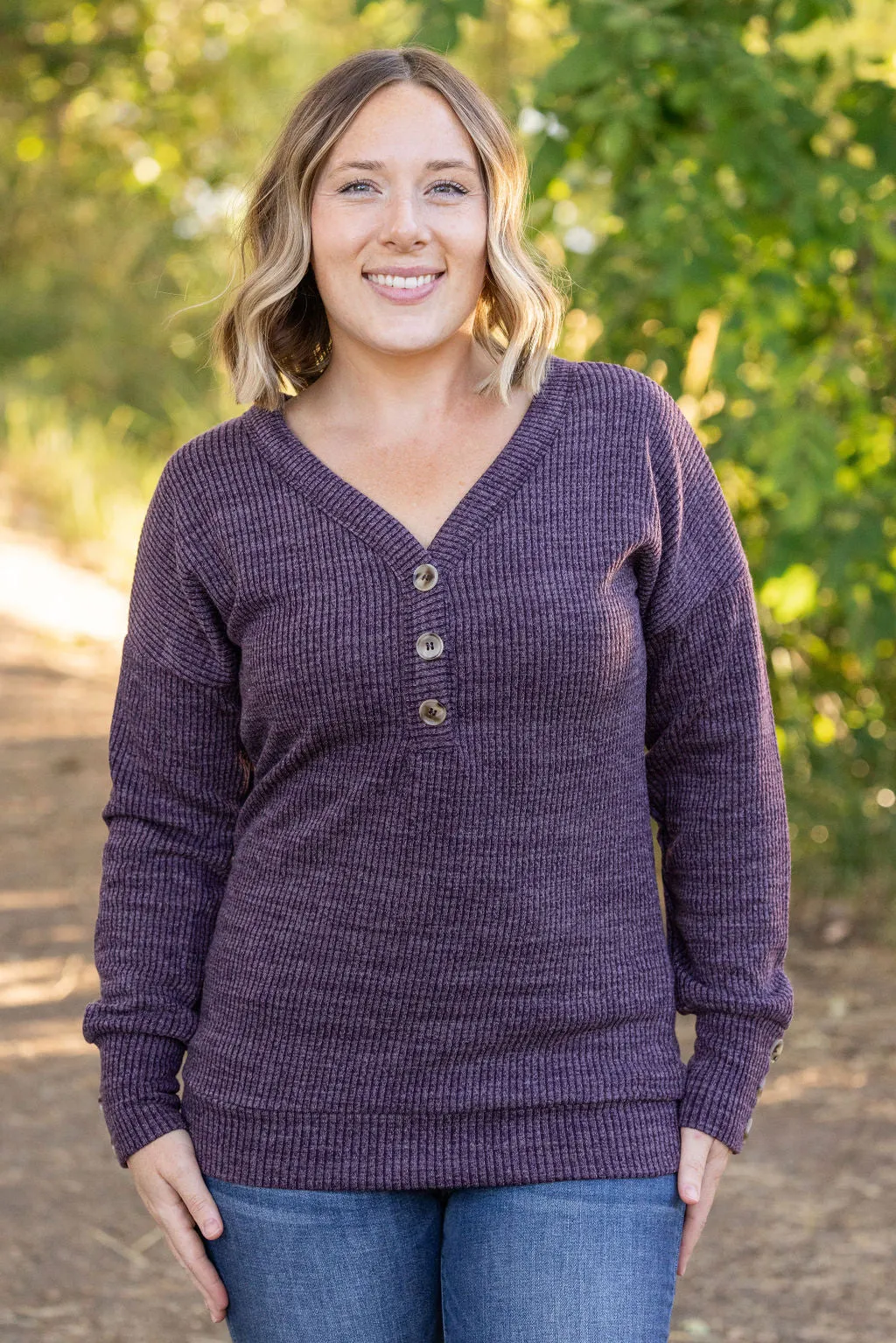 Brittney Button Sweater Top - Purple by Michelle Mae