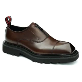 Brown leather zipper shoes