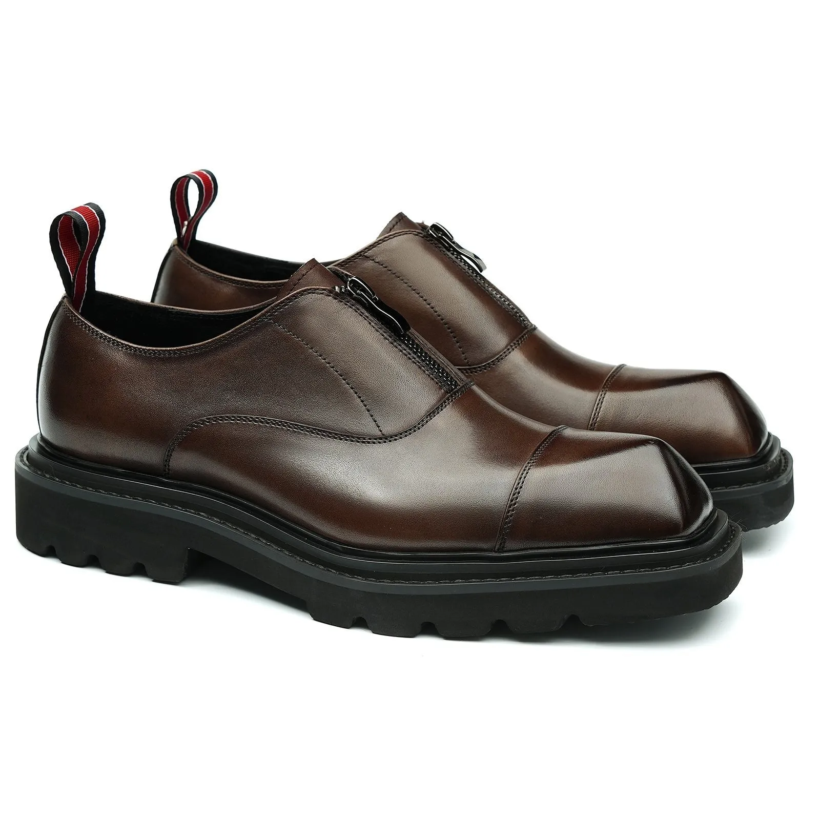 Brown leather zipper shoes