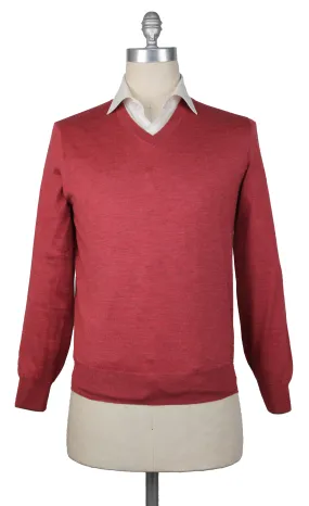 Brunello Cucinelli Red V-Neck Sweater