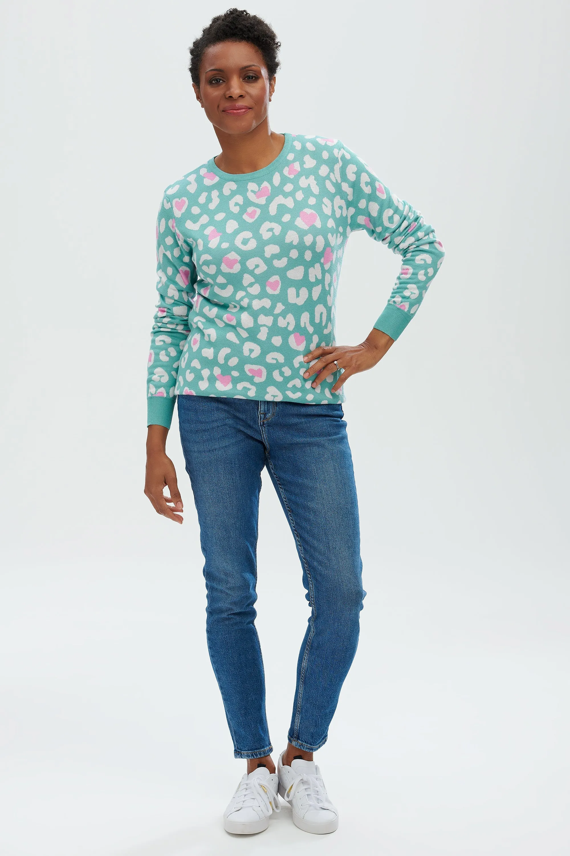 Callie Jumper | Heart Leopard (Sea Green)