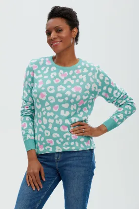 Callie Jumper | Heart Leopard (Sea Green)