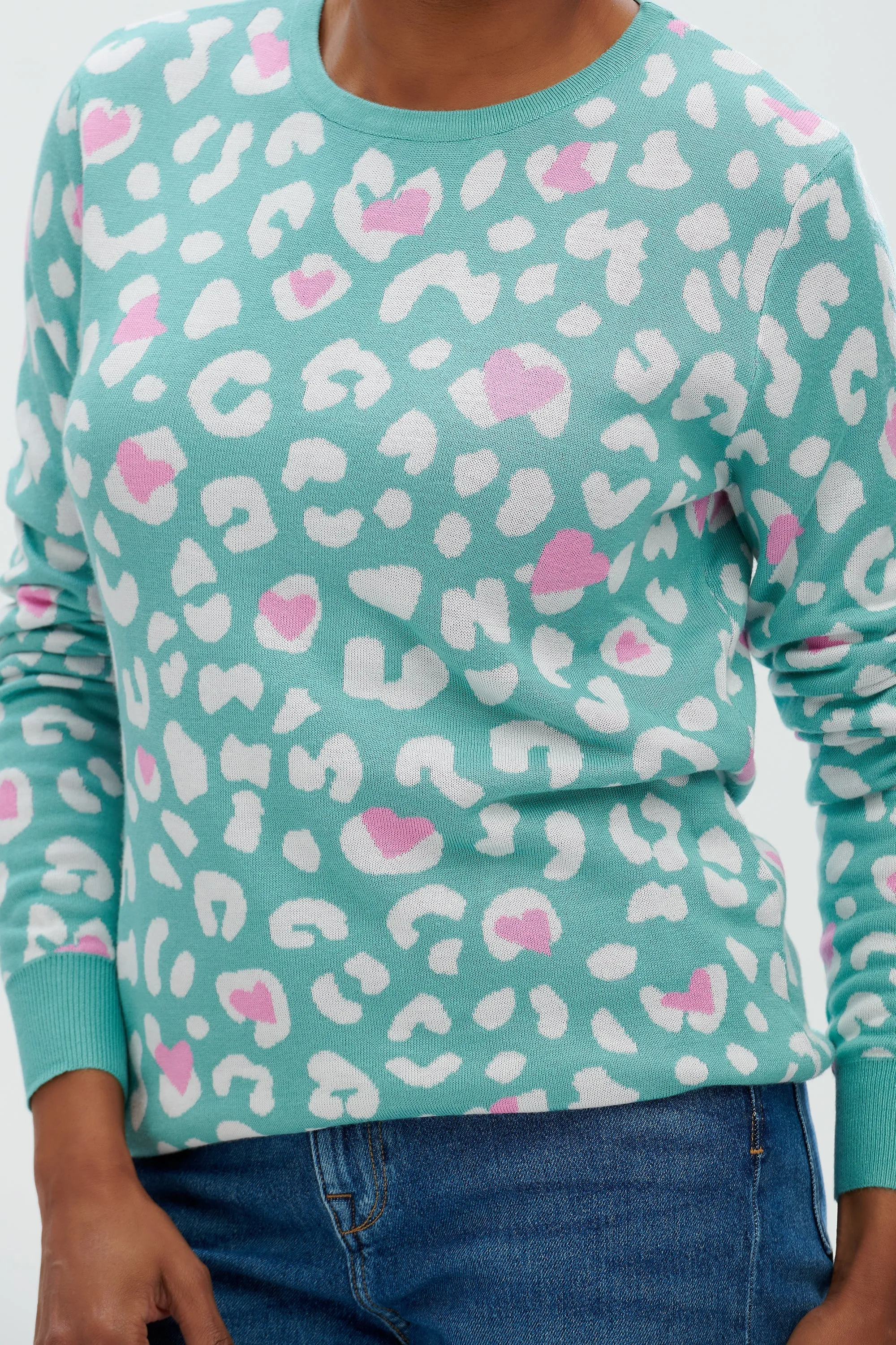 Callie Jumper | Heart Leopard (Sea Green)