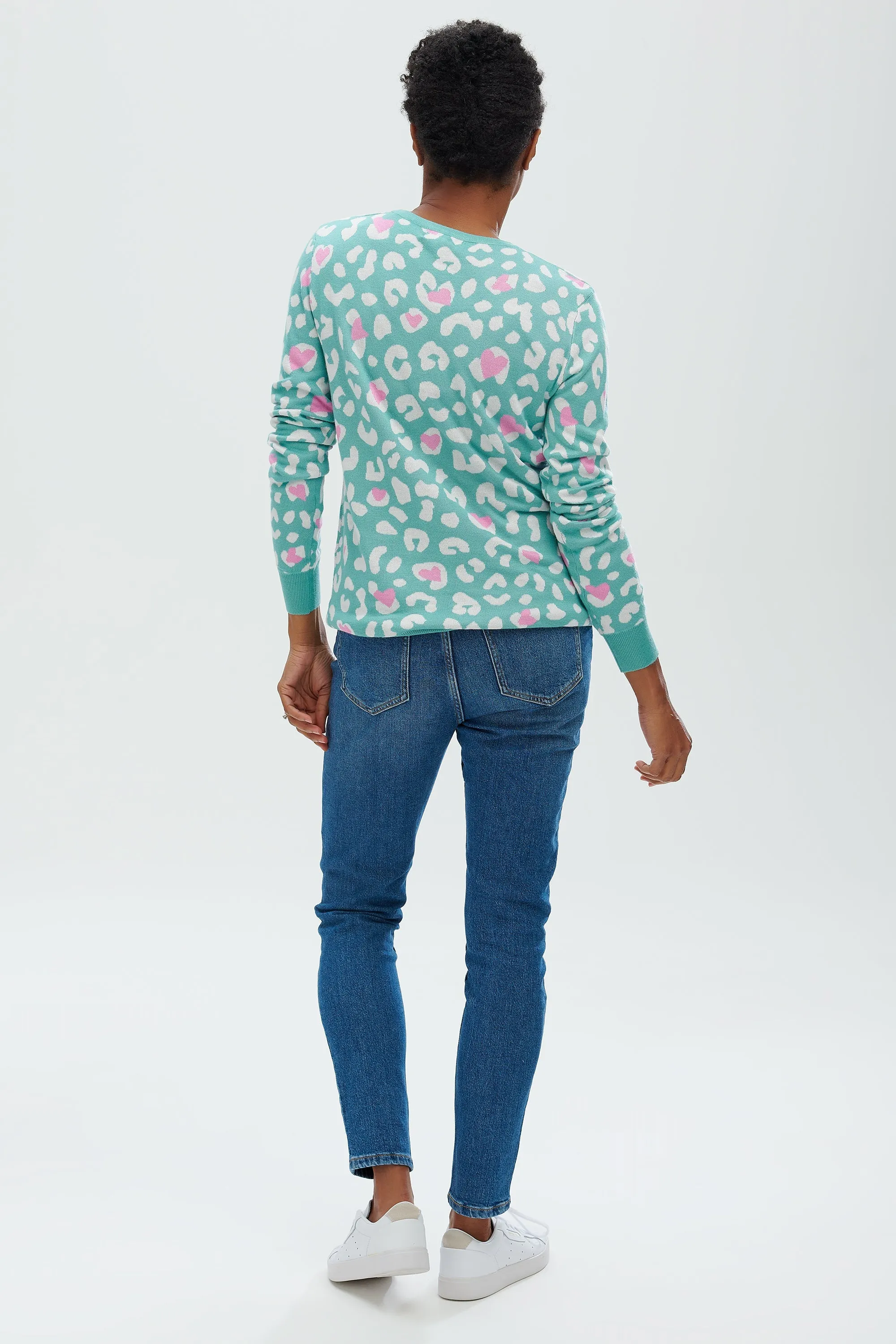 Callie Jumper | Heart Leopard (Sea Green)