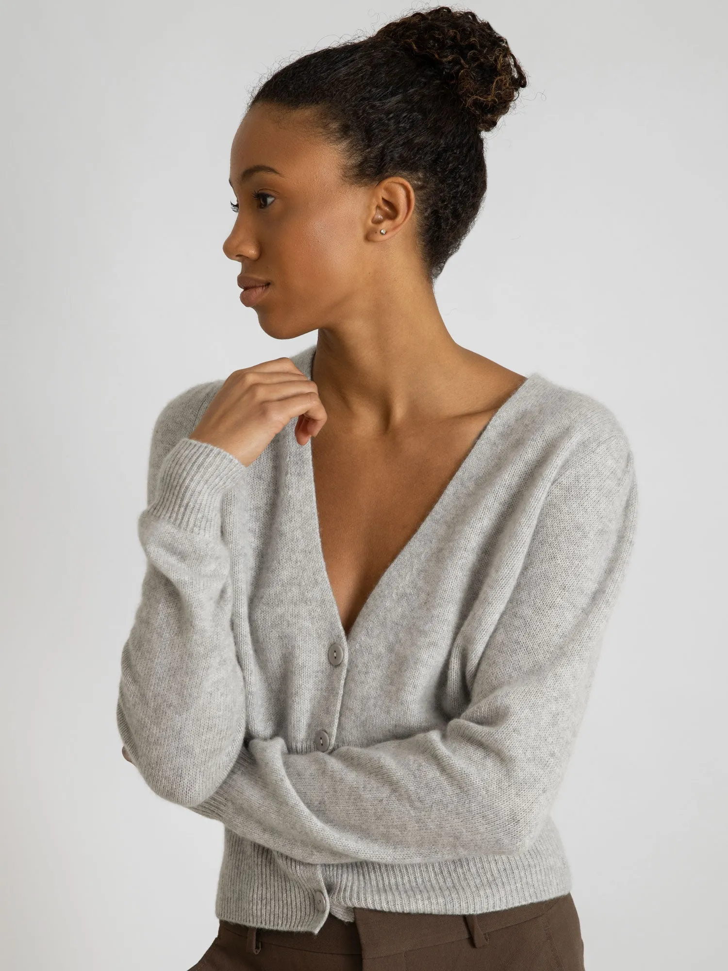 Cashmere cardigan "Grace long" - light grey