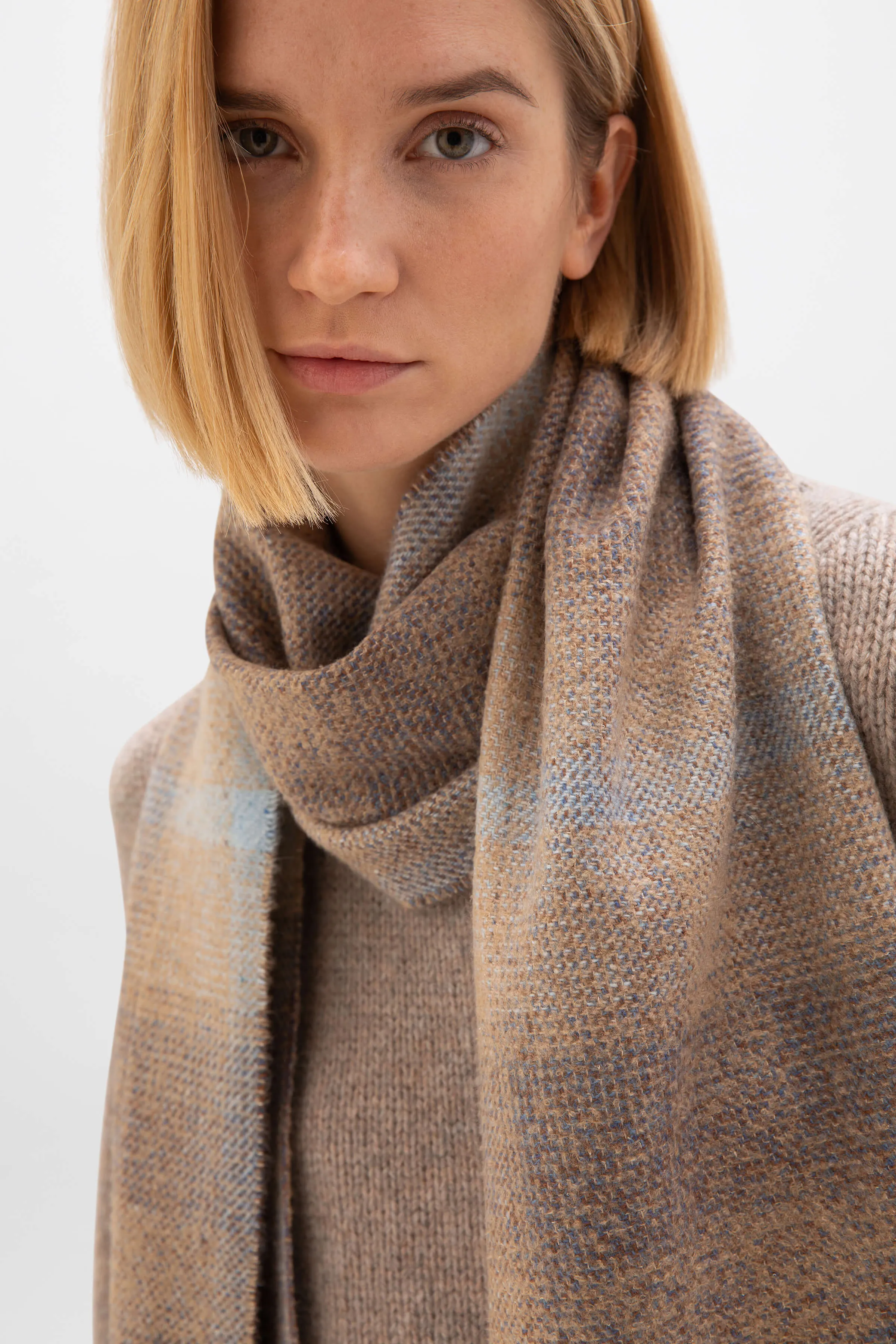 Cashmere Silk Blurred Check Scarf