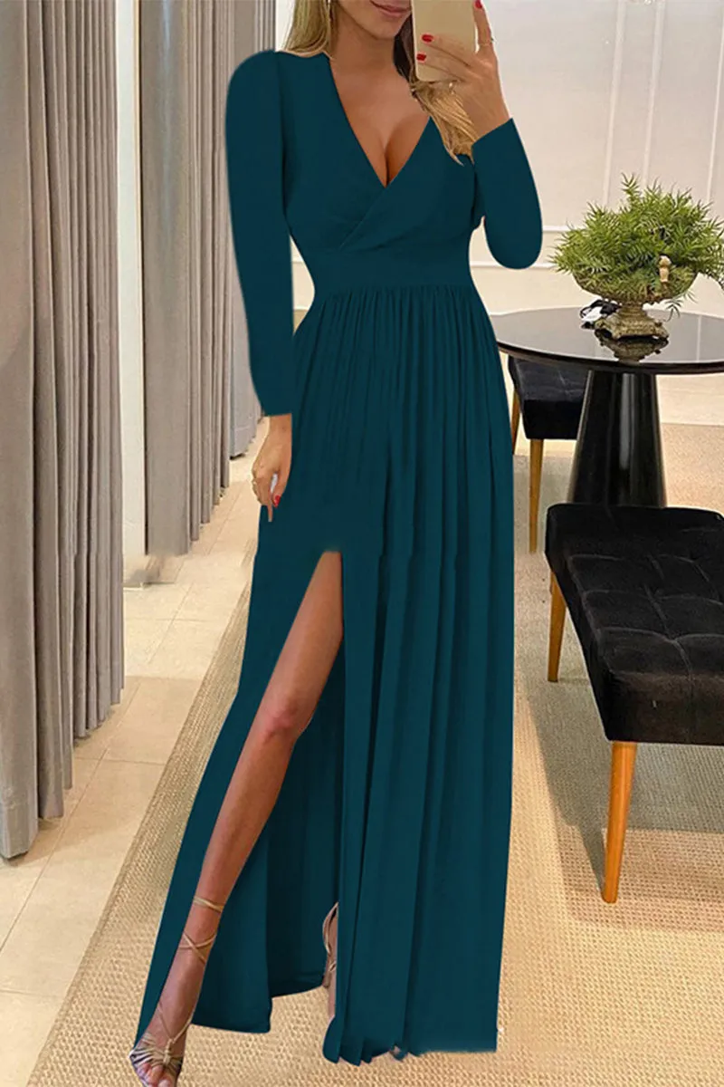 Celebrities Elegant Solid Flounce V Neck A Line Dresses(5 Colors)