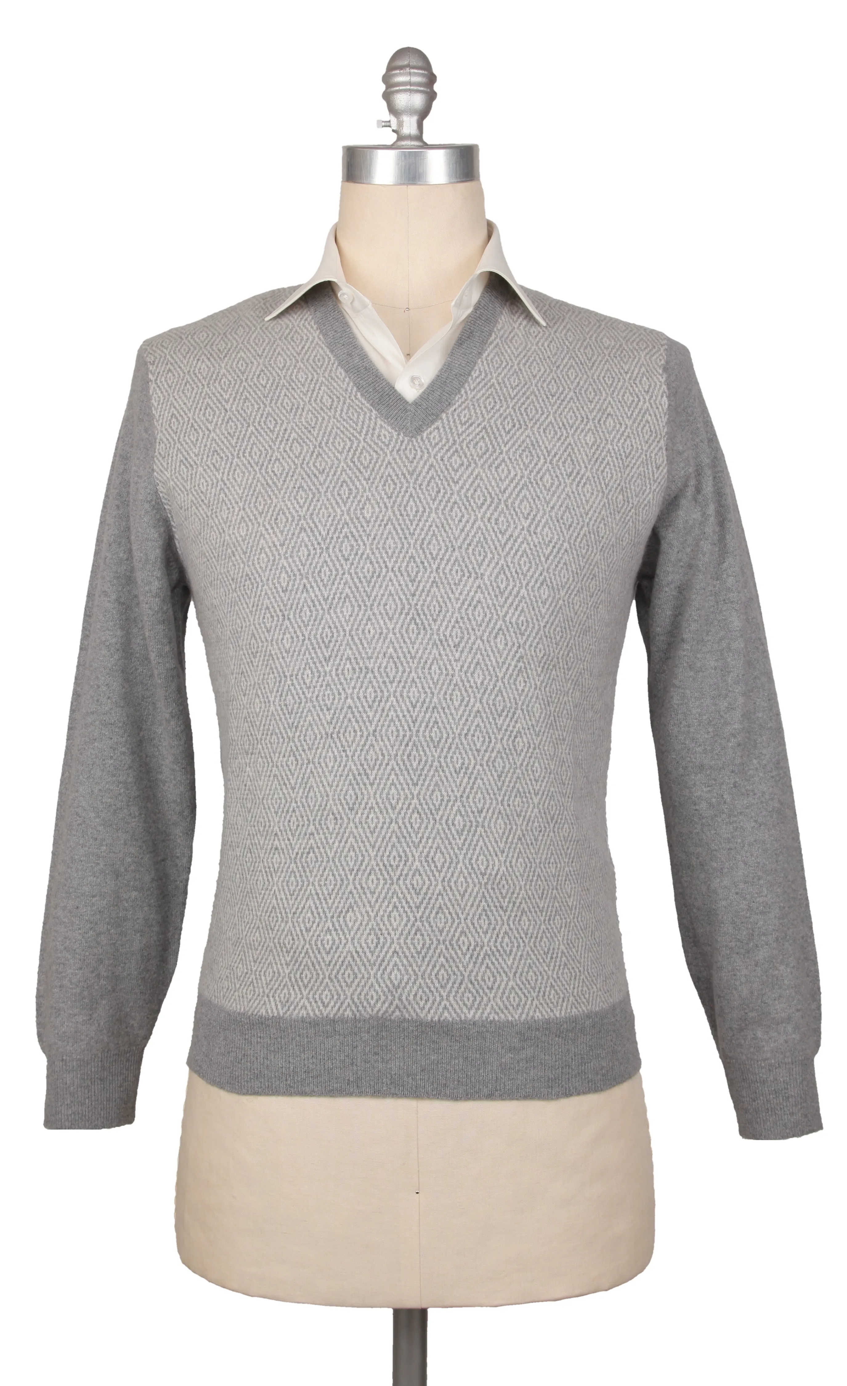 Cesare Attolini Light Gray V-Neck Sweater