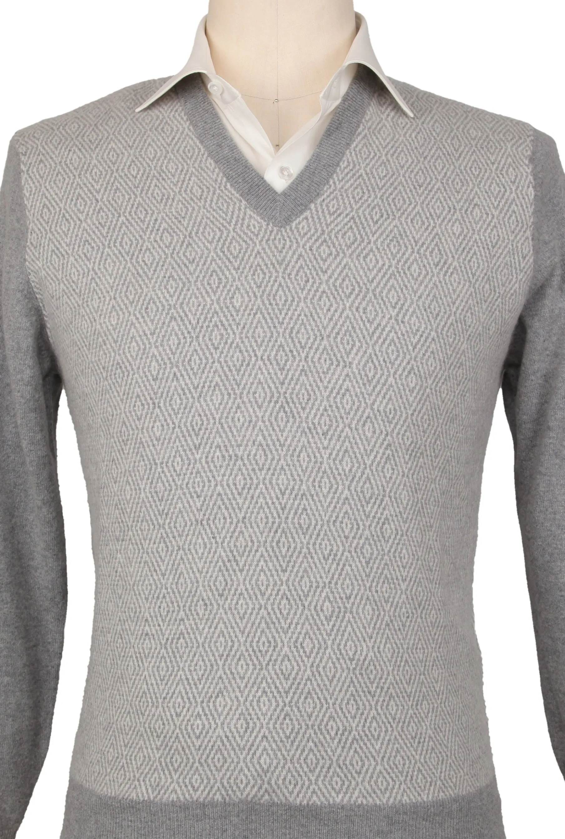 Cesare Attolini Light Gray V-Neck Sweater