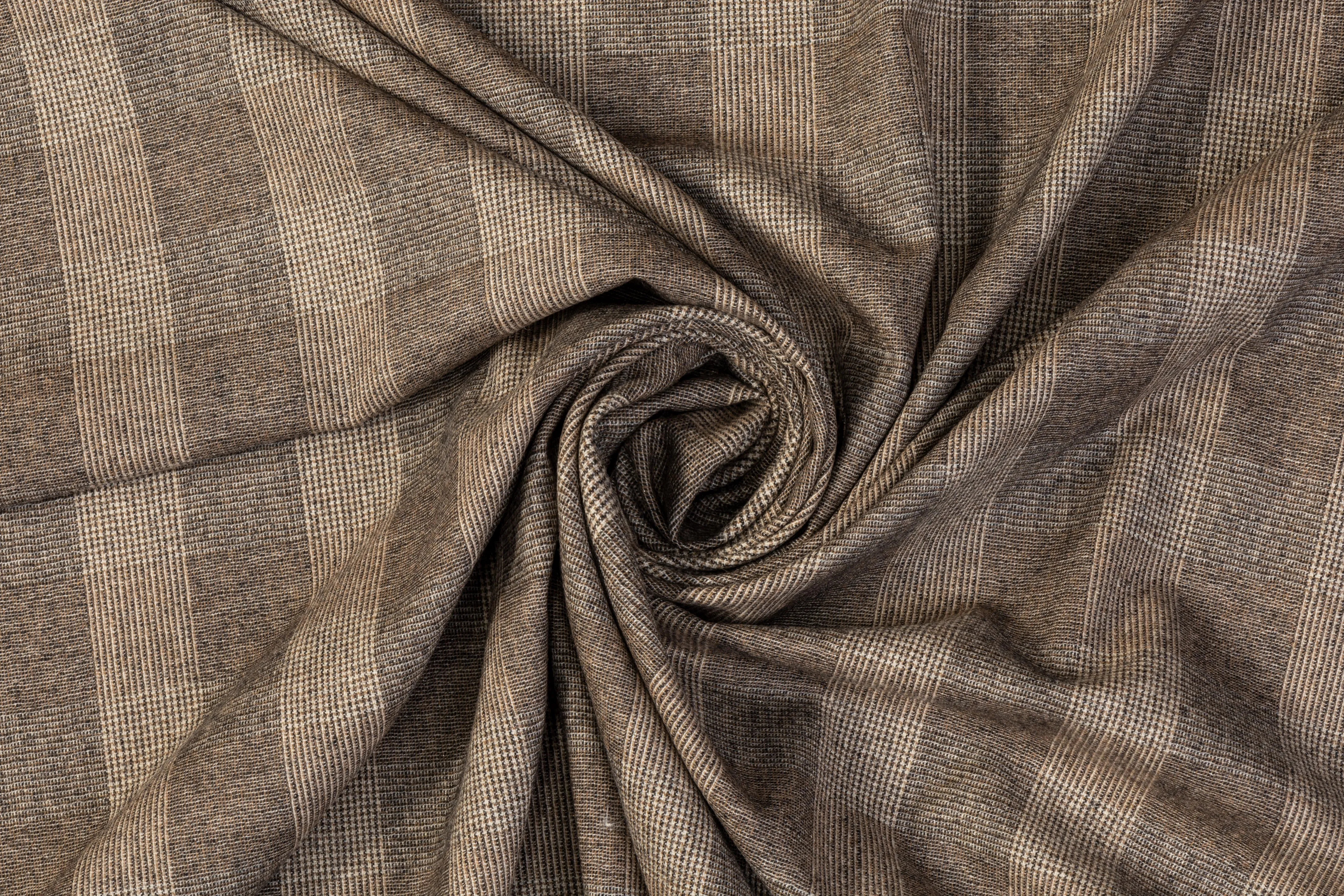 Checked Cashmere Wool Suiting - Desert Brown