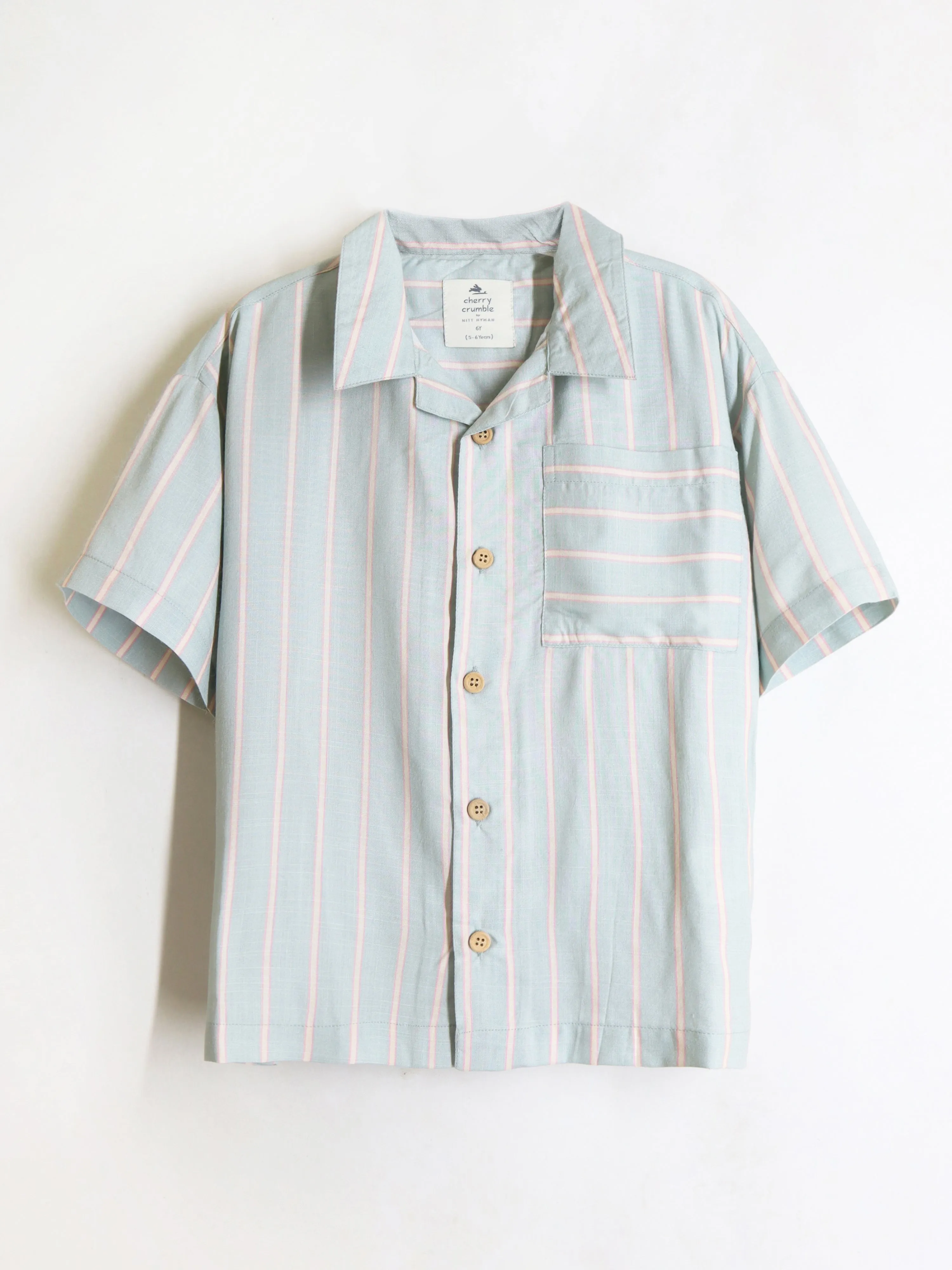 Cherry Crumble Boys Cotton Mint Green Collar Stiper Shirt